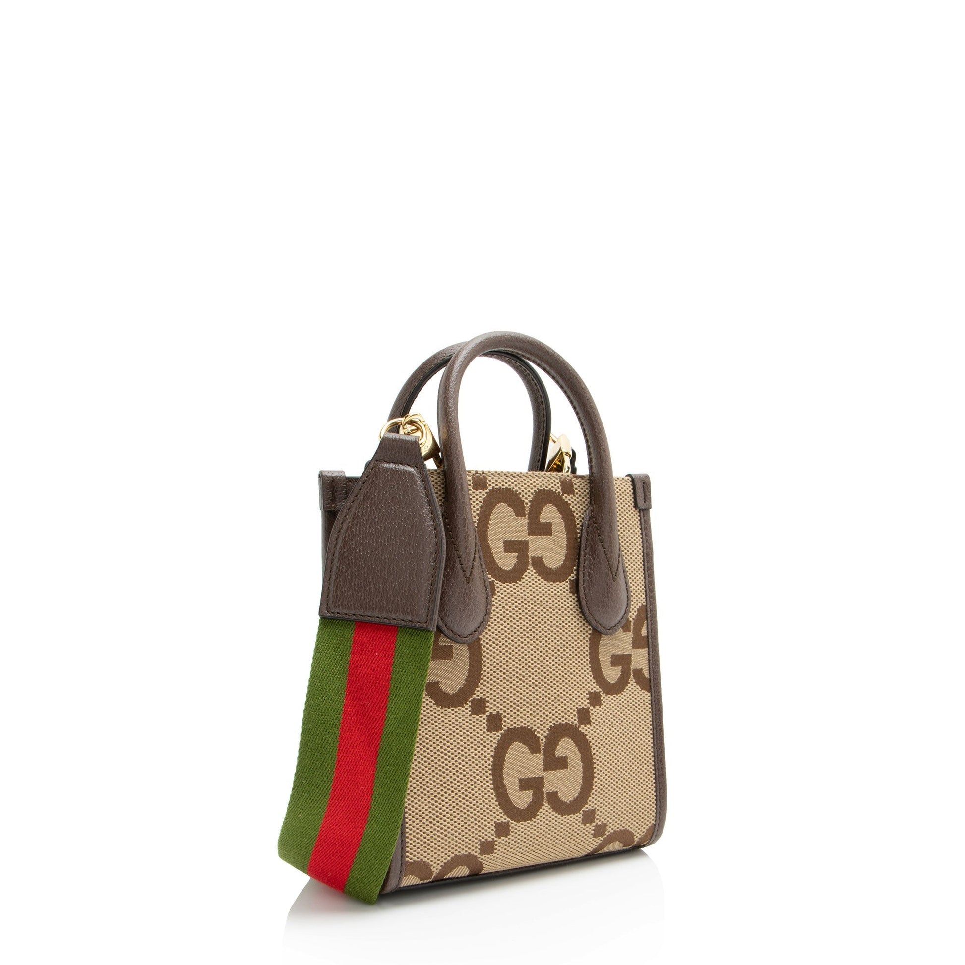 Gucci Jumbo GG Vertical Leather Canvas Nylon Brown Tote Bag
