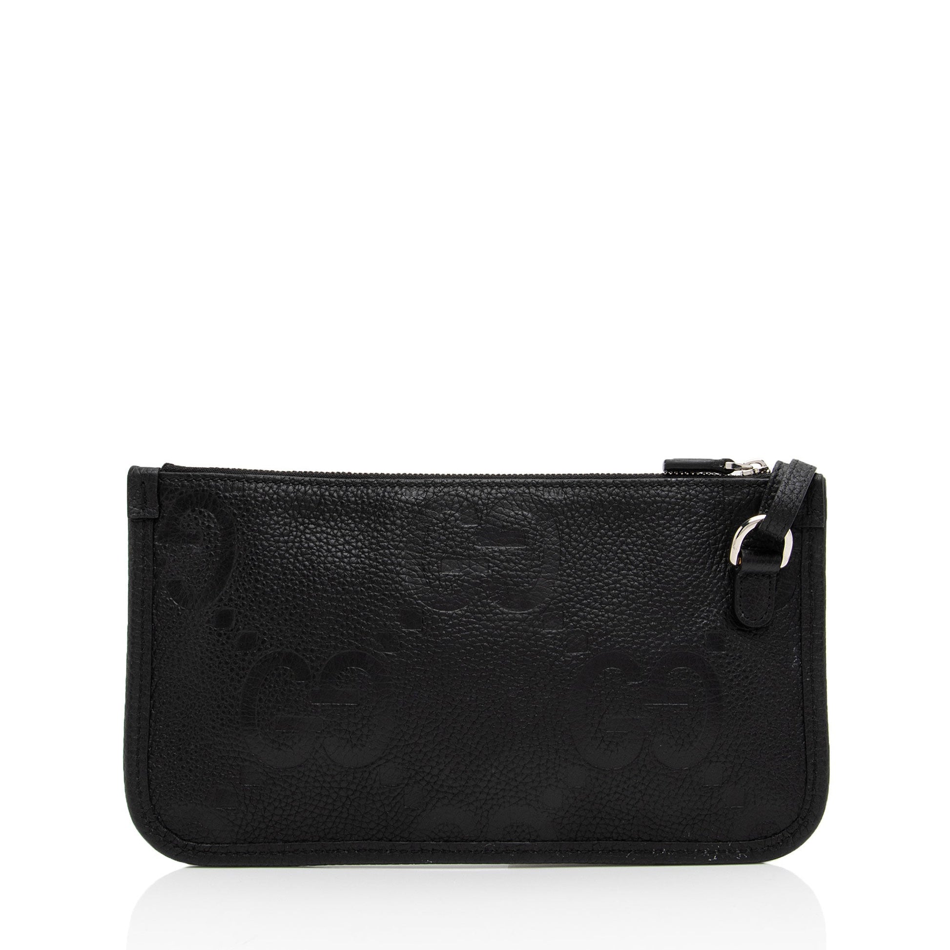 Gucci Jumbo GG Pochette SHF-uWY65R Leather Black Clutch Bag