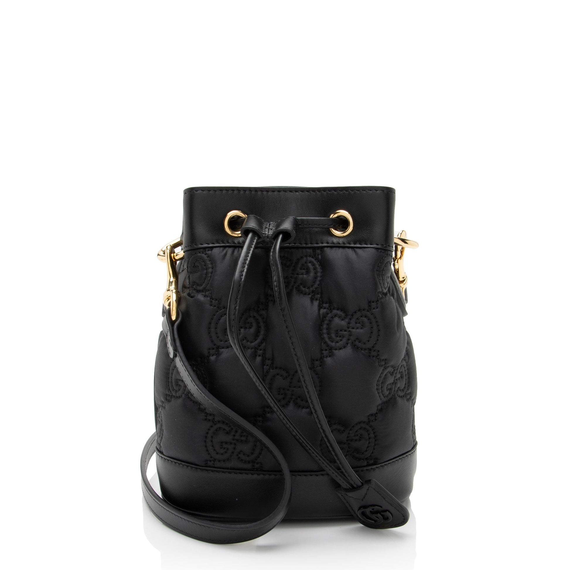 Gucci Jumbo GG Bucket Matelasse Leather Nylon Black Shoulder Bag