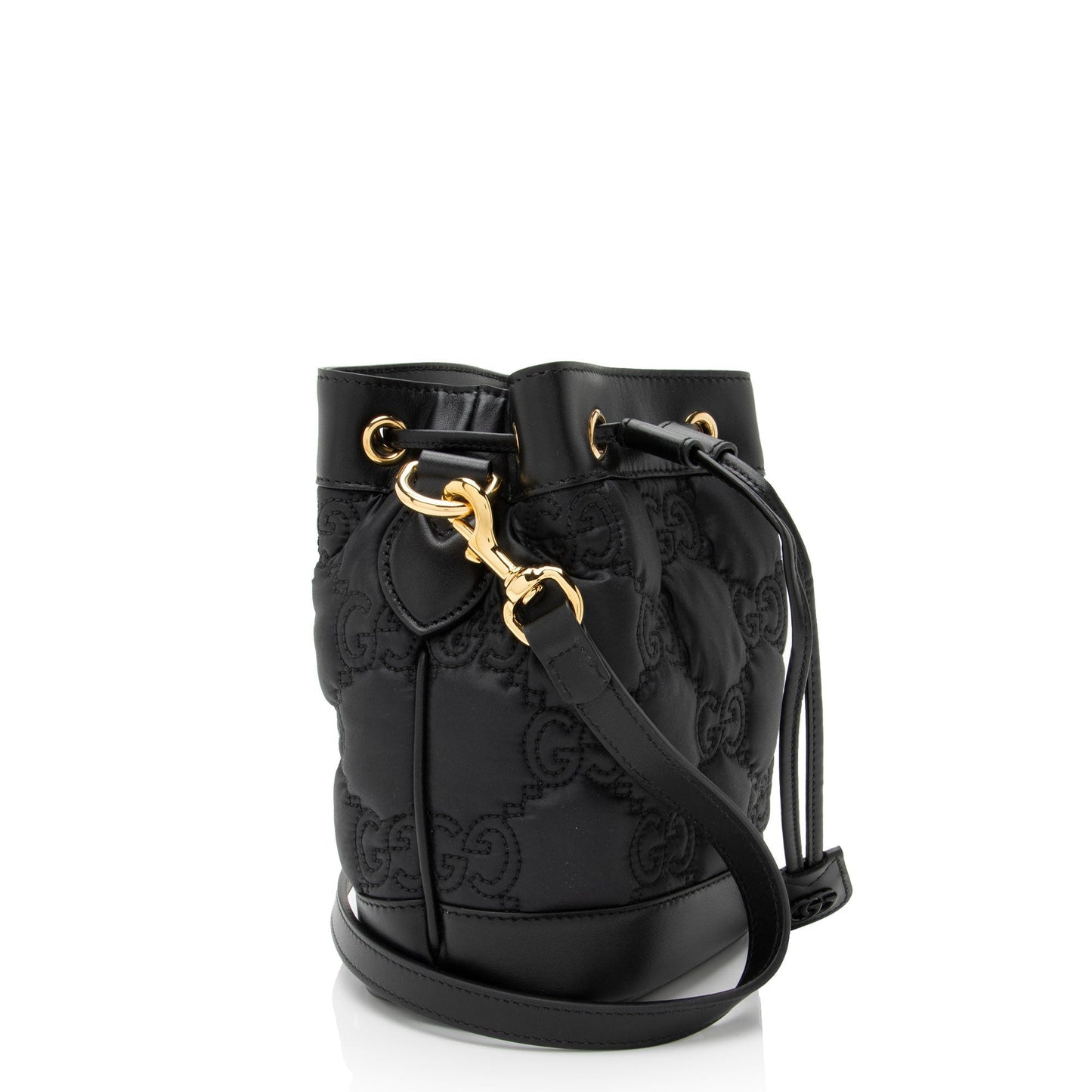 Gucci Jumbo GG Bucket Matelasse Leather Nylon Black Shoulder Bag