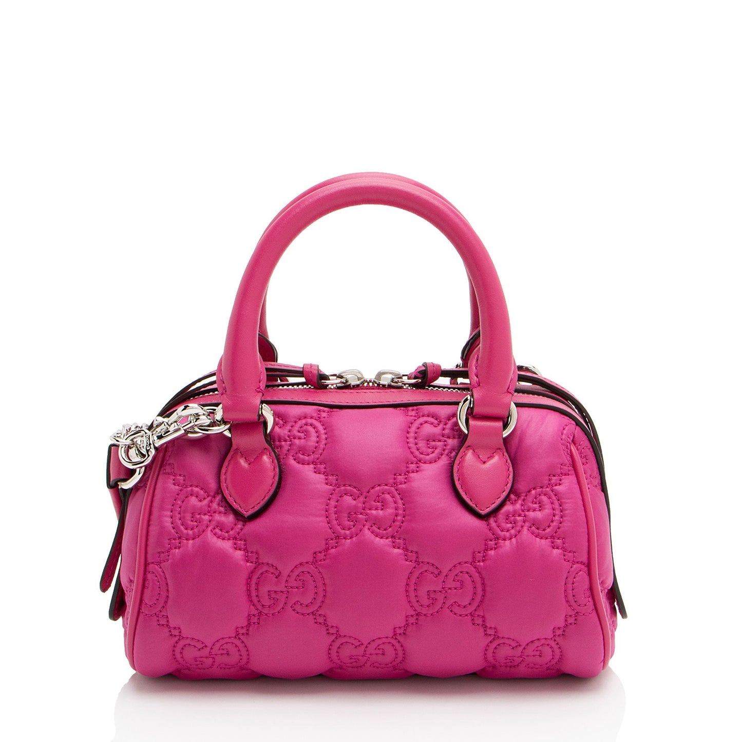 Gucci Jumbo GG Bowling Matelasse Leather Nylon Pink Satchel Bag