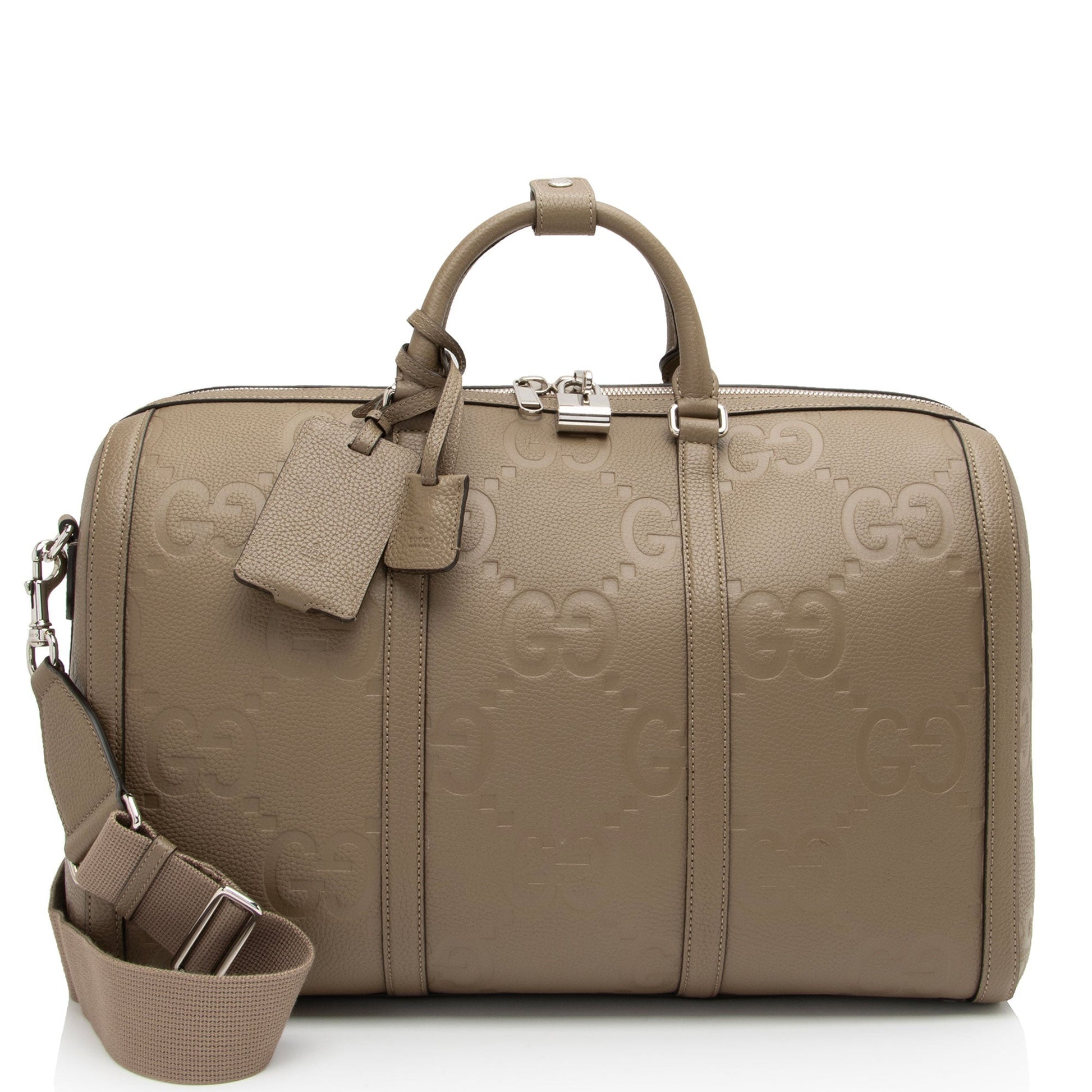 Gucci Jumbo GG Duffle SHF-sZd V Leather Nylon Beige Small Travel Bag