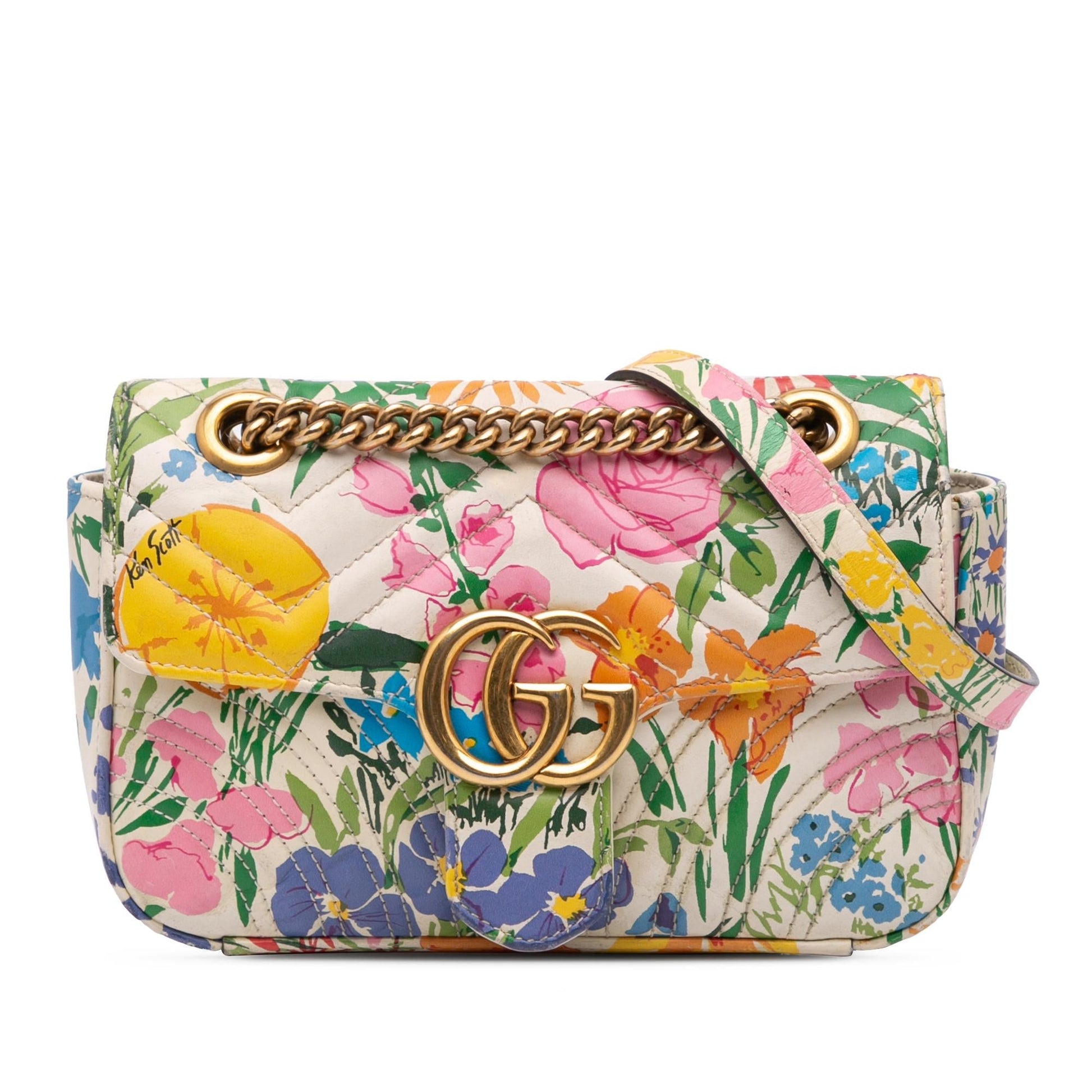 Gucci Ken Scott GG Marmont Floral Matelasse Leather Calf White Crossbody Bag