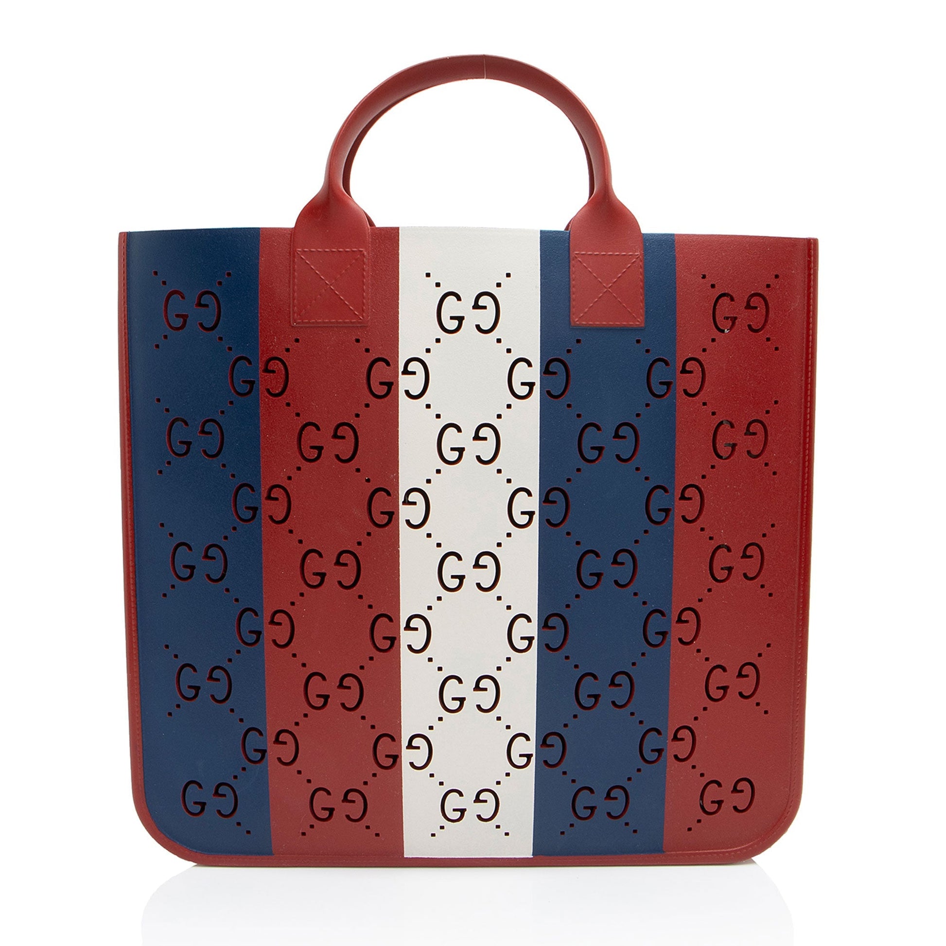 Gucci GG Perforated Rubber White Blue Red Tote Bag