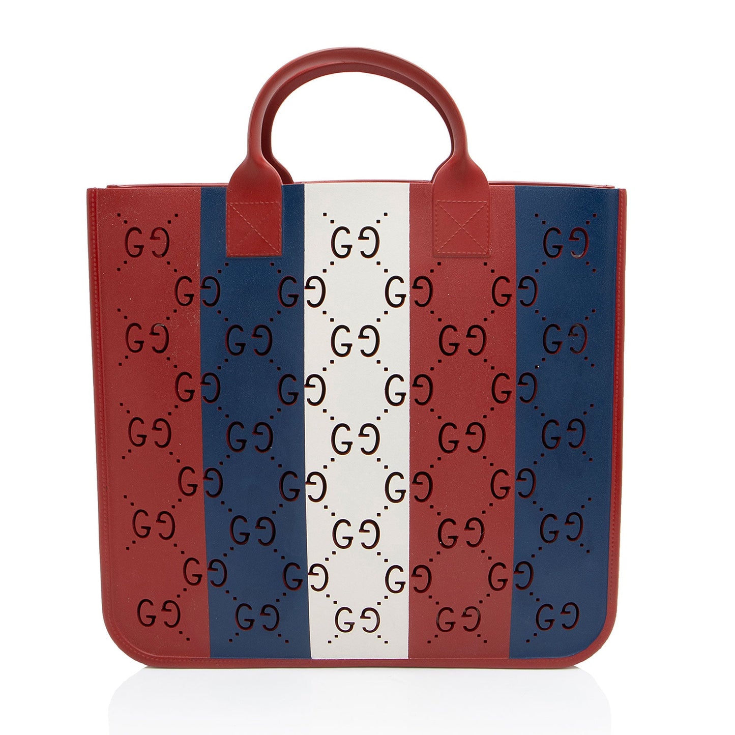 Gucci GG Perforated Rubber White Blue Red Tote Bag