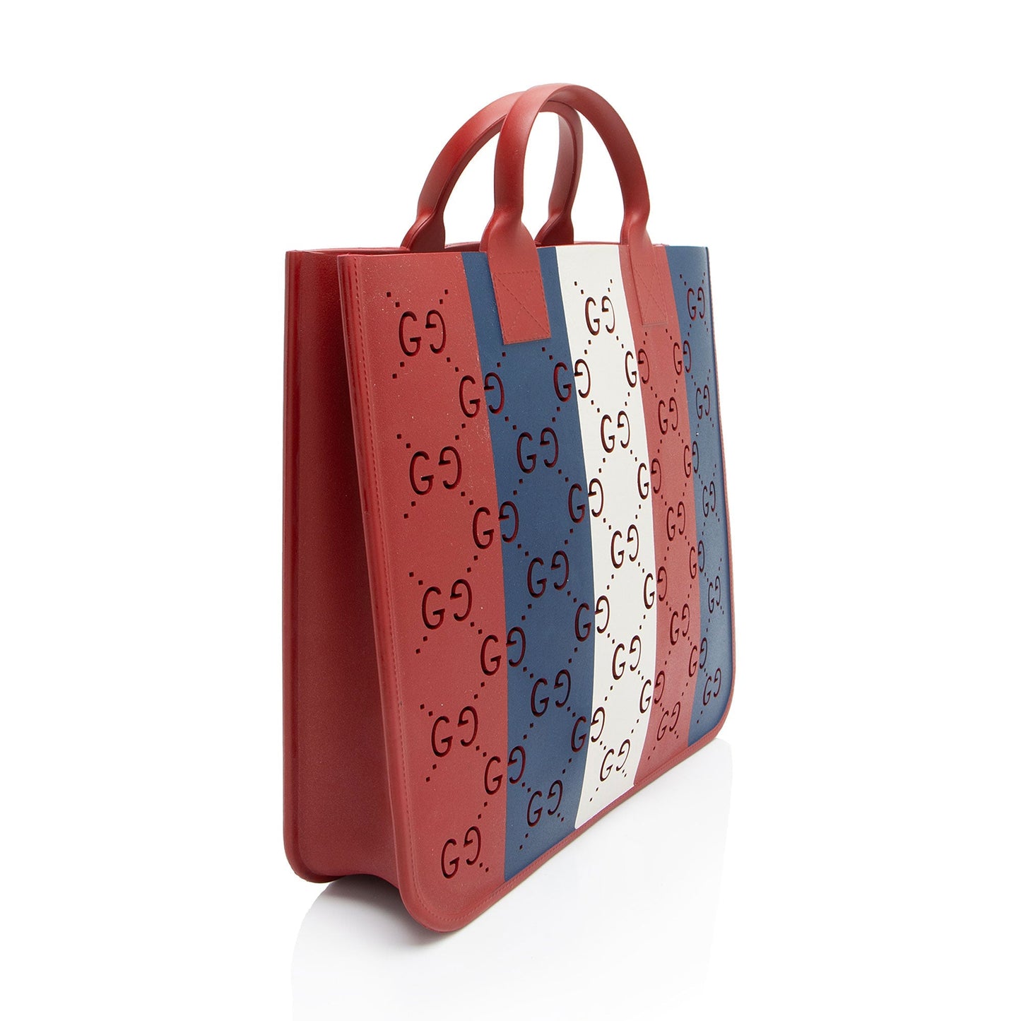 Gucci GG Perforated Rubber White Blue Red Tote Bag
