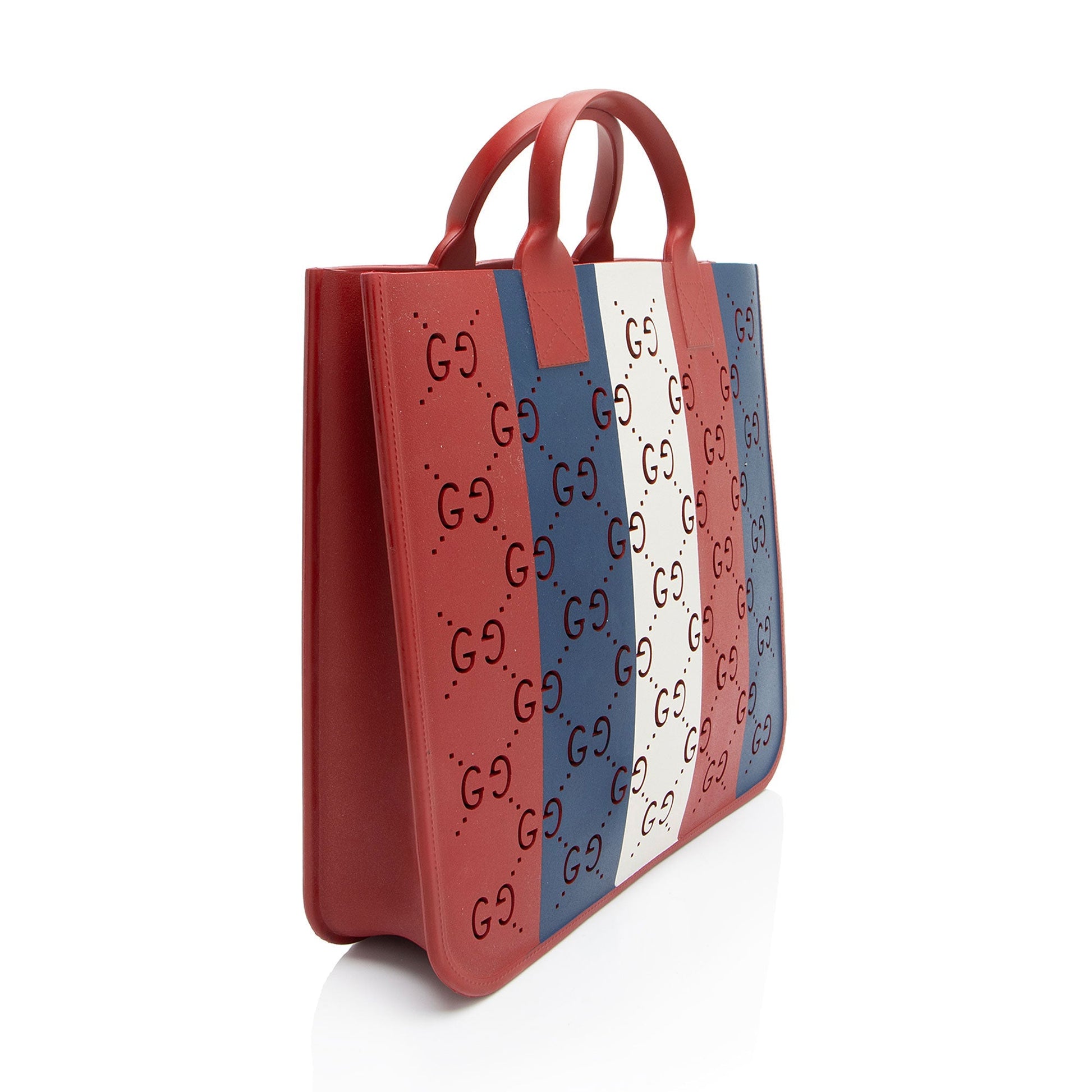 Gucci GG Perforated Rubber White Blue Red Tote Bag