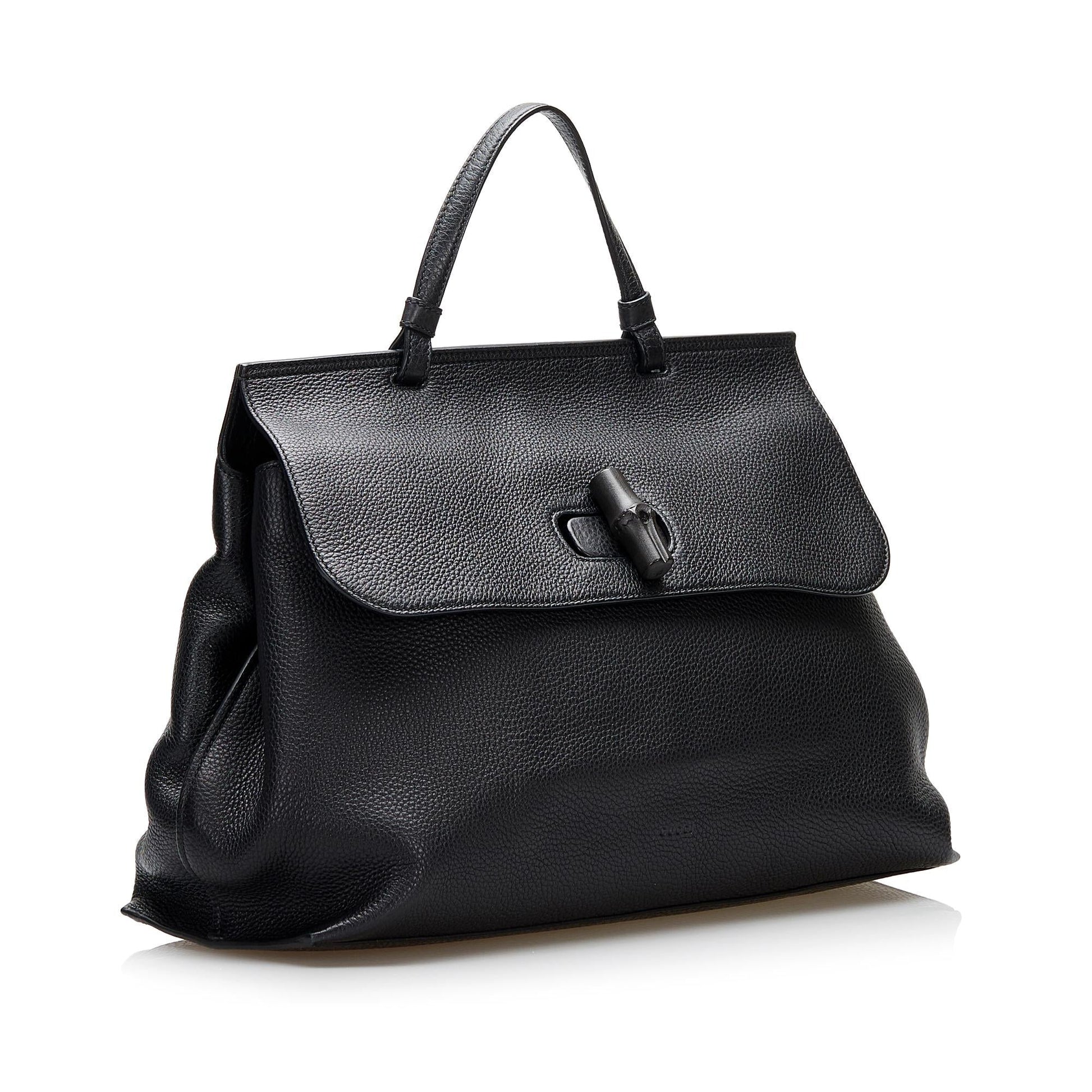 Gucci Bamboo Daily SHG Calf Black Large Satchel Bag