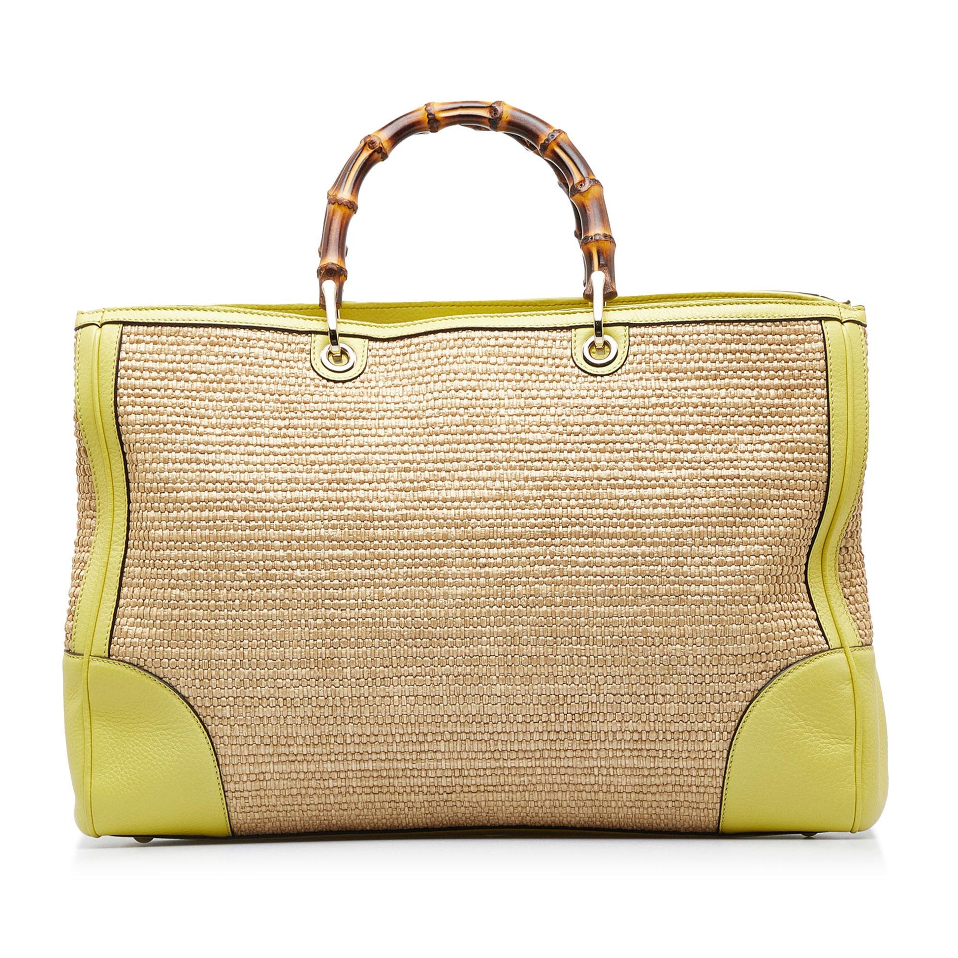 Gucci Bamboo SHG-xxZMBj Raffia Brown Large Satchel Bag