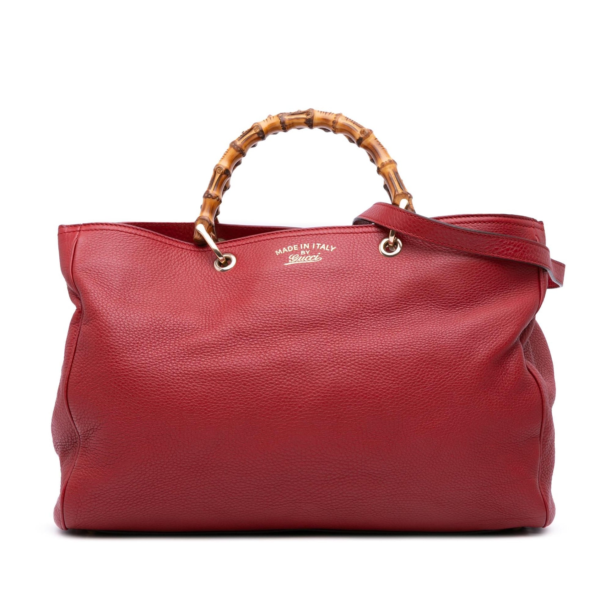 Gucci Bamboo Shopper Sachel Calf Calfskin Red Large Satchel Bag