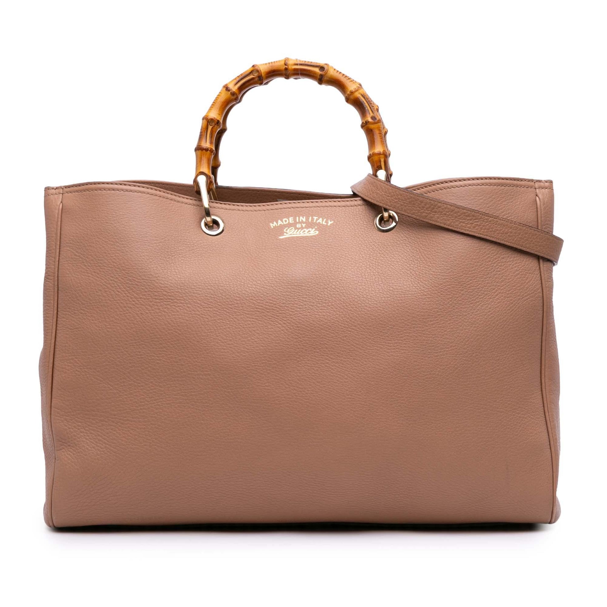 Gucci Bamboo Shopper Calf Calfskin Brown Large Satchel Bag