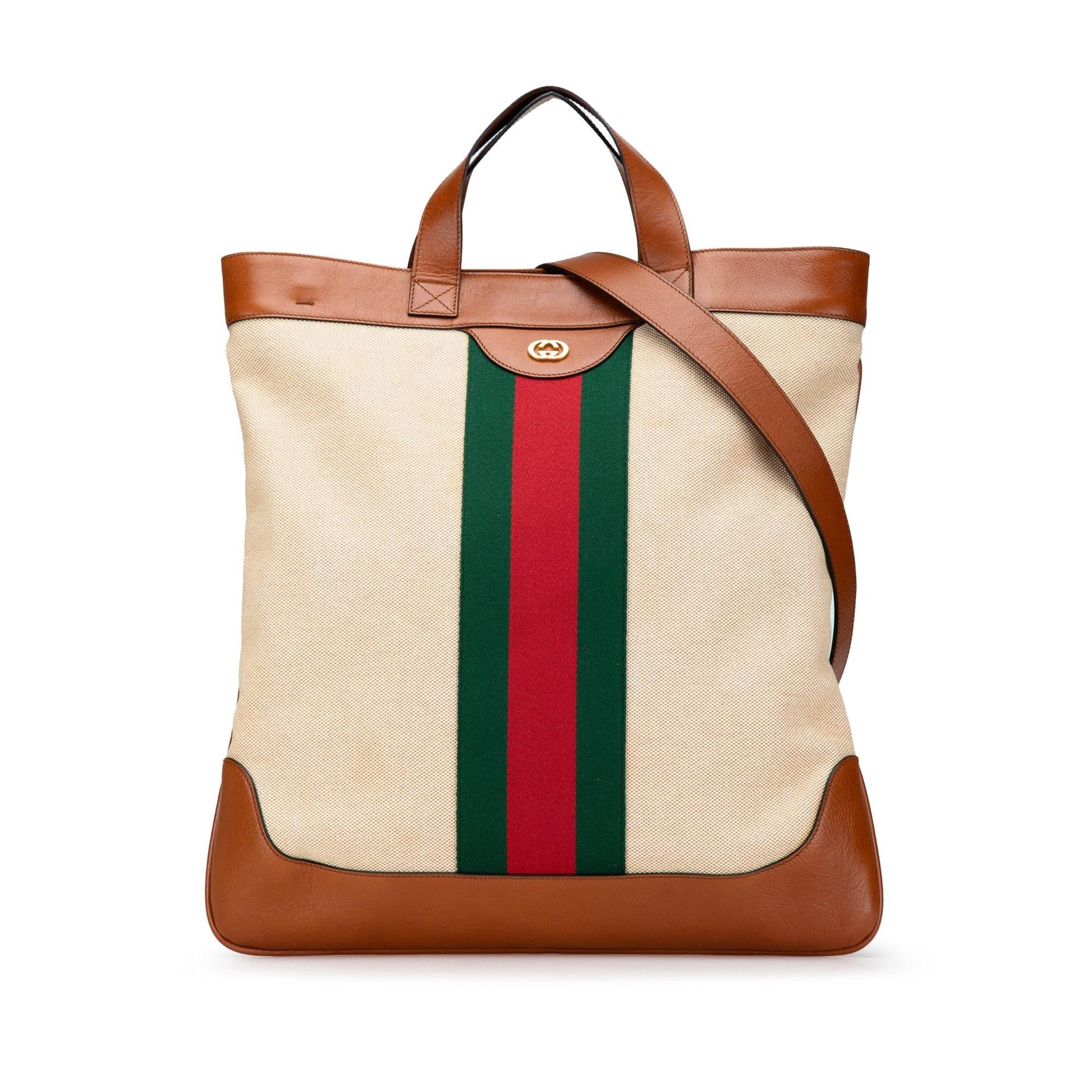 Gucci Web Canvas Calf Brown Large Satchel Bag