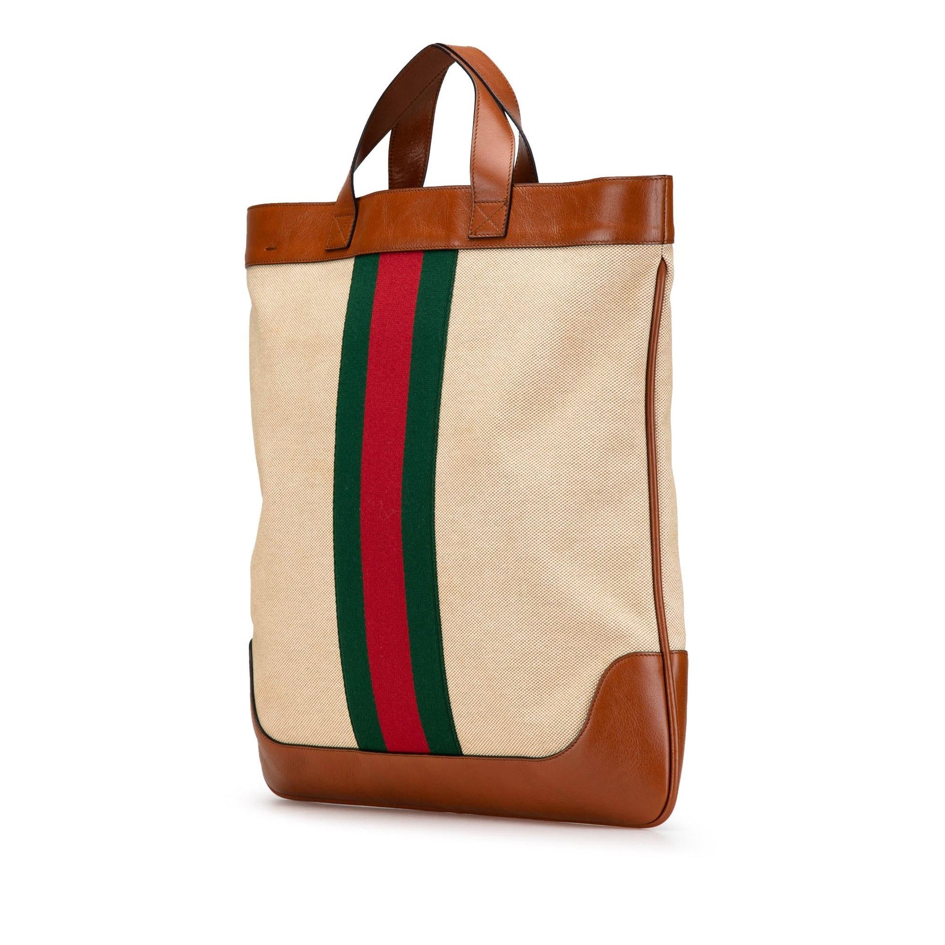 Gucci Web Canvas Calf Brown Large Satchel Bag
