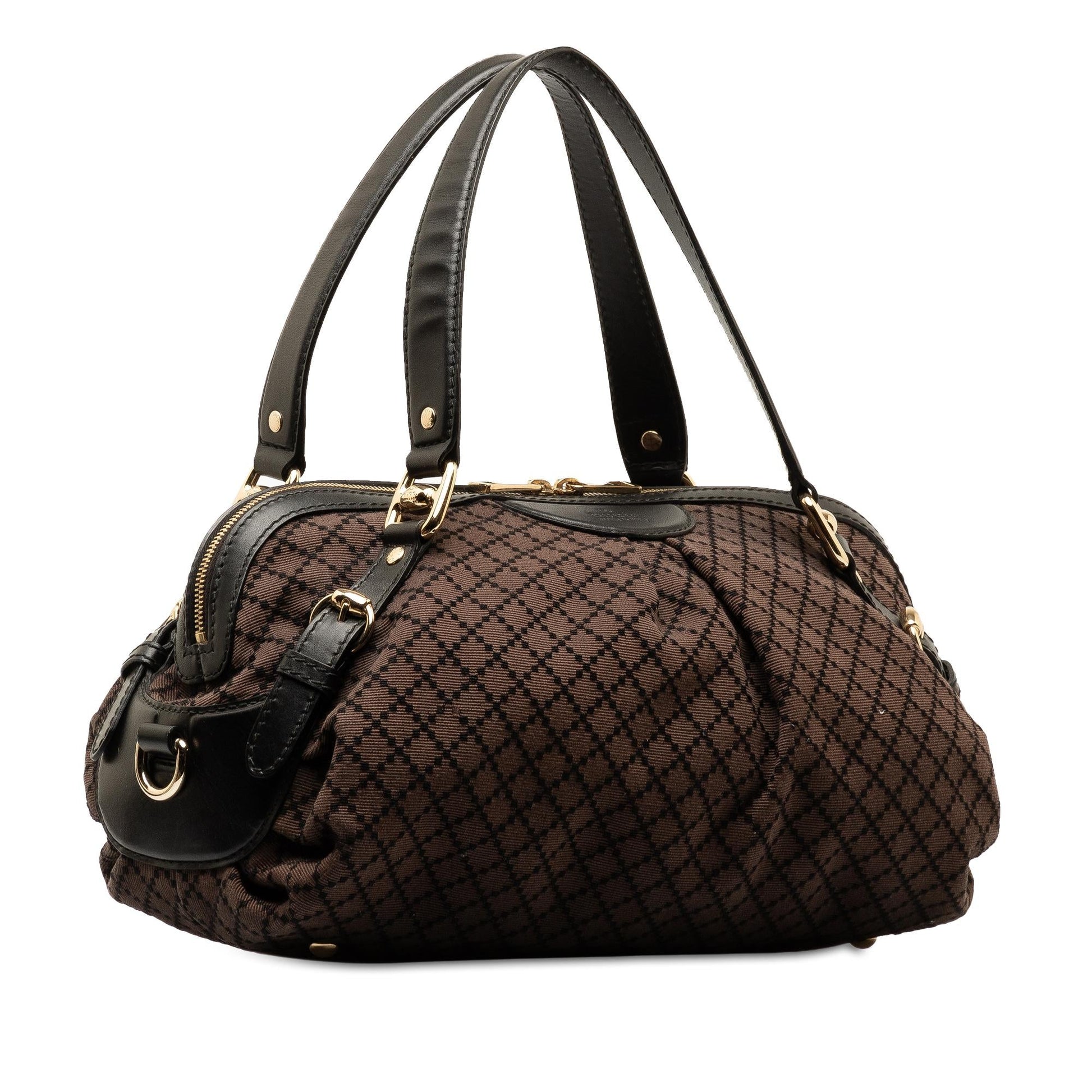 Gucci Diamante Bridle Boston SHG-5Pli7x Canvas Brown Large Shoulder Bag