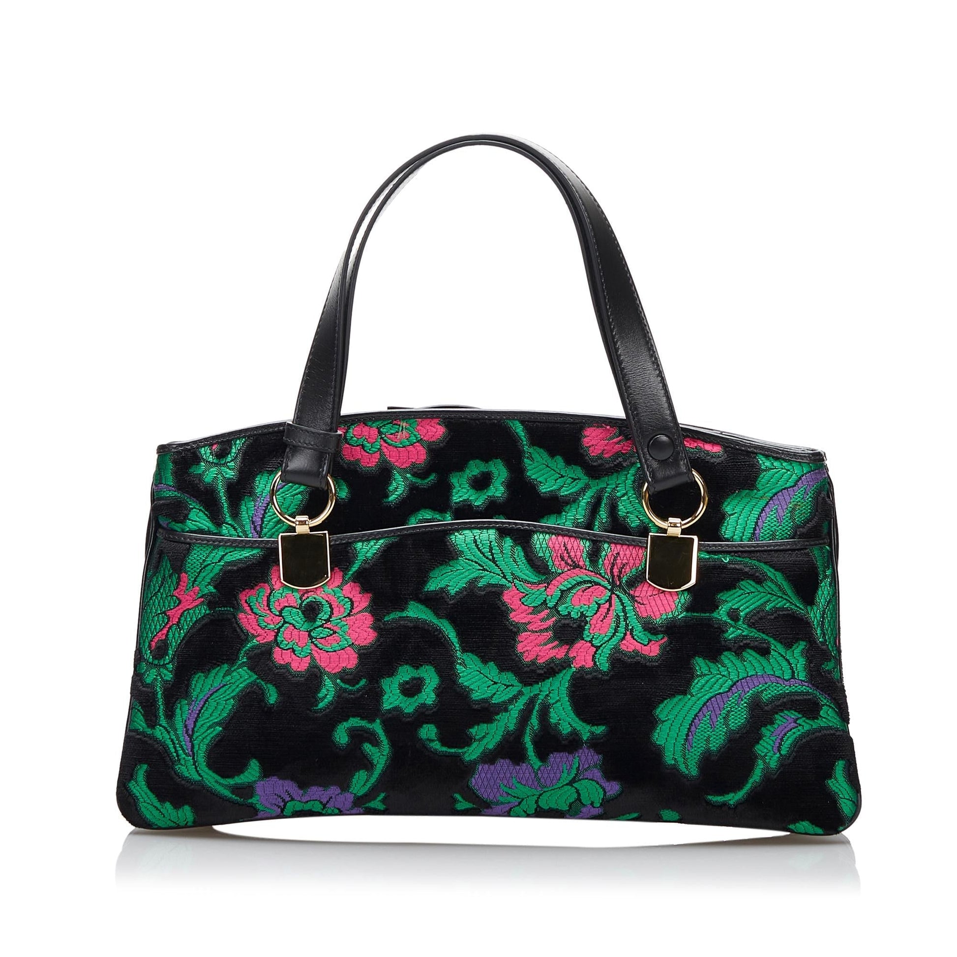 Gucci Floral Arli SHG-woTZ0r Calf Black Large Satchel Bag