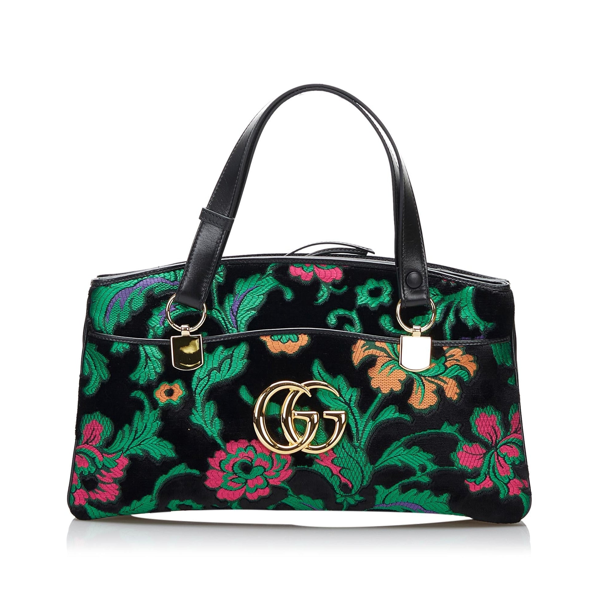 Gucci Floral Arli SHG-woTZ0r Calf Black Large Satchel Bag