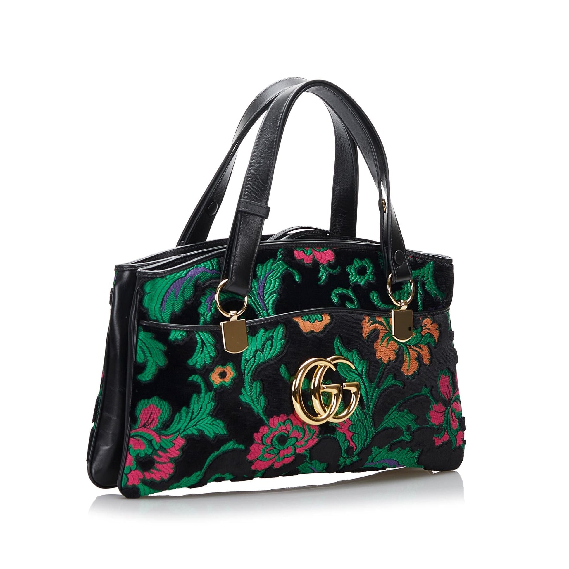 Gucci Floral Arli SHG-woTZ0r Calf Black Large Satchel Bag