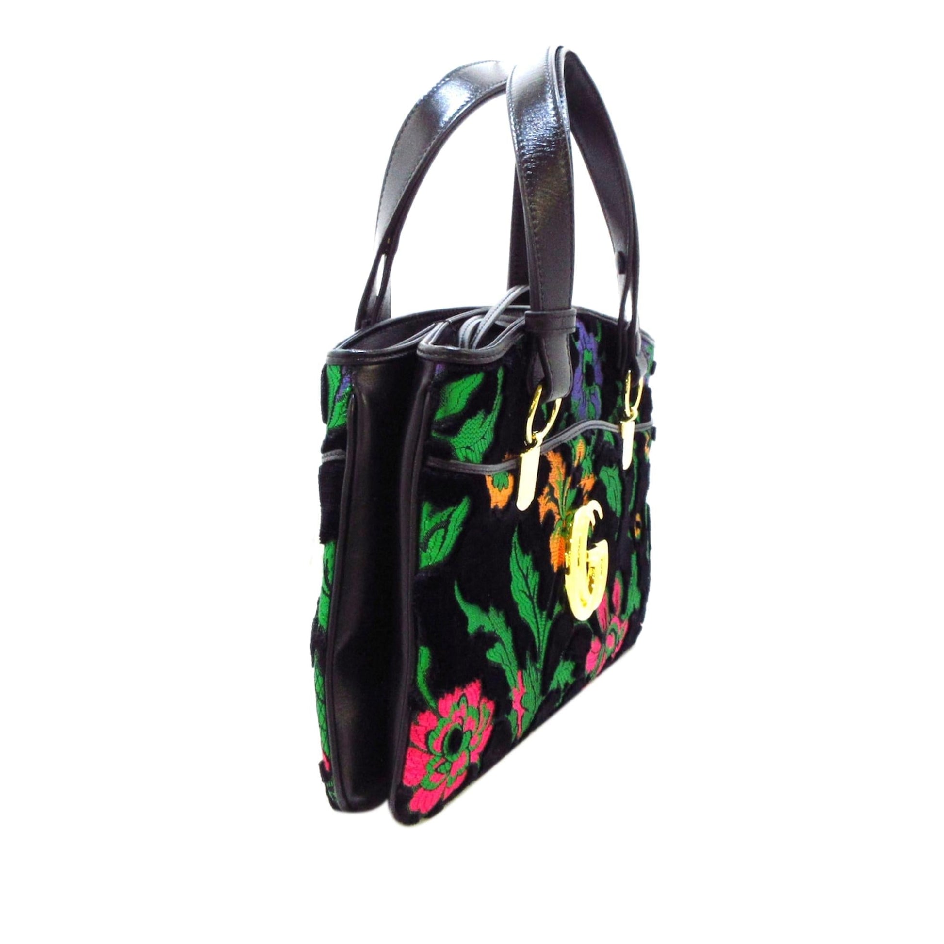 Gucci Floral Arli SHG-nNRLcR Calf Black Large Satchel Bag