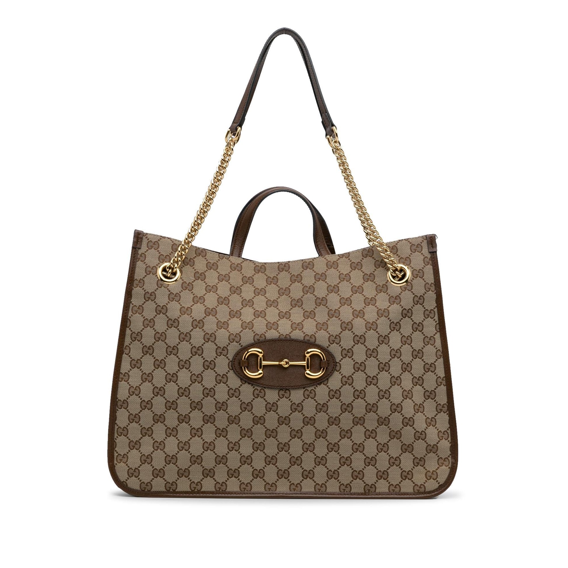 Gucci GG Horsebit Chain SHG-y7zkCB Canvas Calf Brown Large Tote Bag