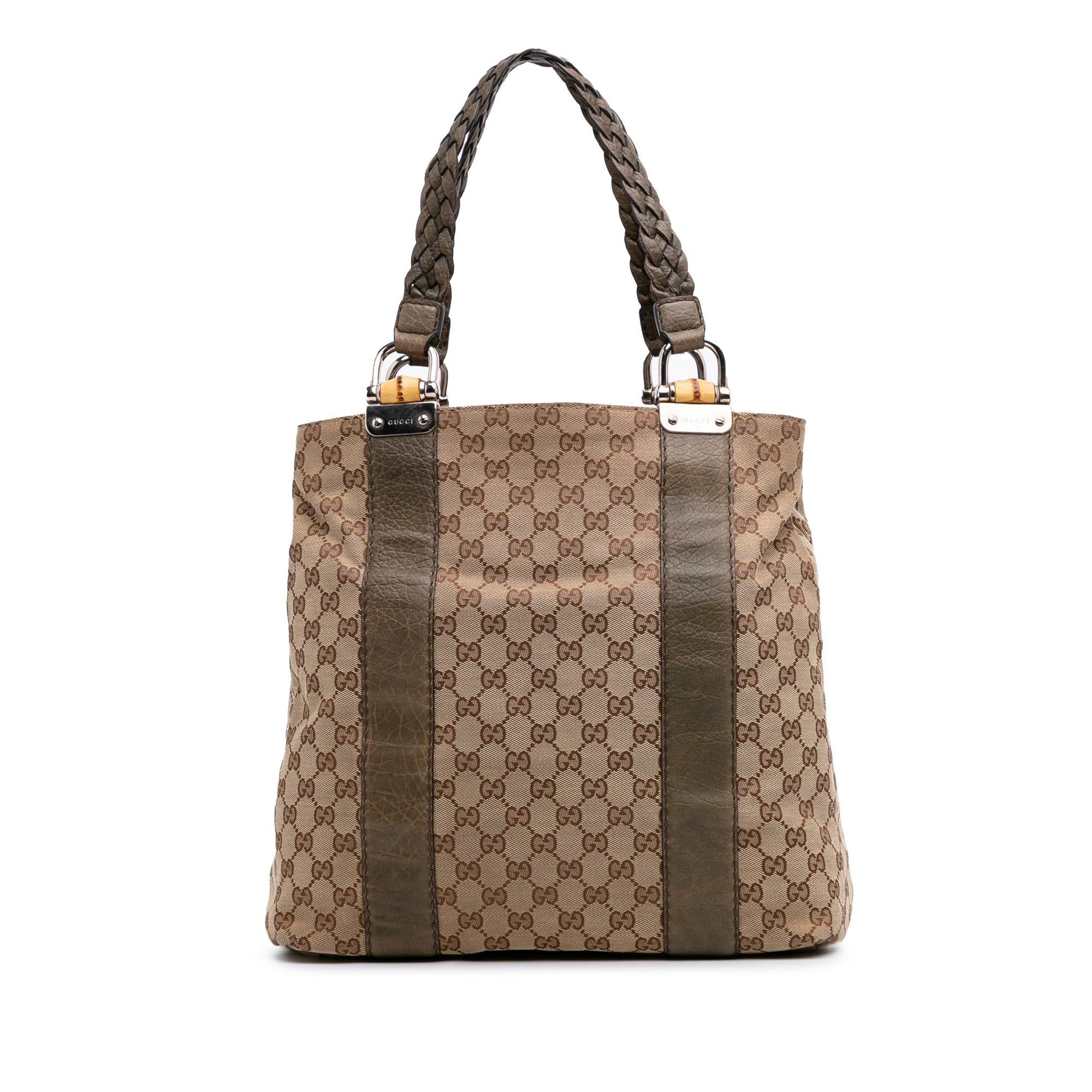 Gucci GG Bamboo Libeccio Canvas Calf Brown Large Tote Bag Tote 1