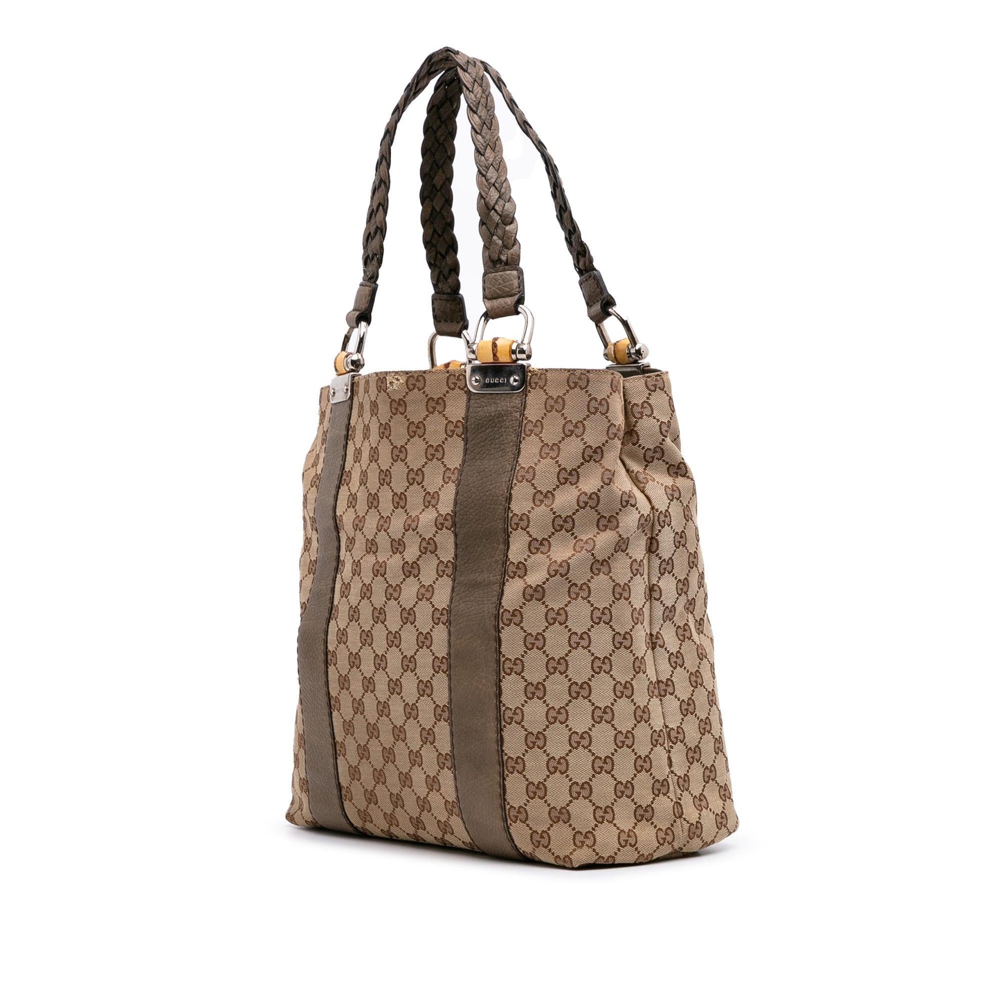 Gucci GG Bamboo Libeccio Canvas Calf Brown Large Tote Bag Tote 1