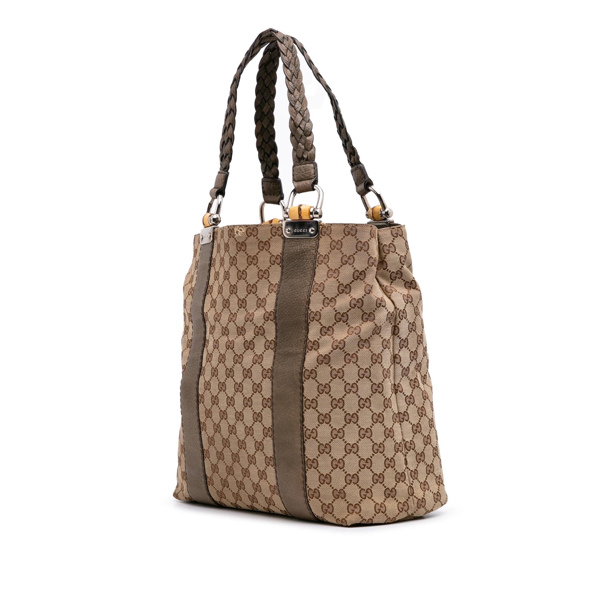 Gucci GG Bamboo Libeccio Canvas Calf Brown Large Tote Bag Tote 1
