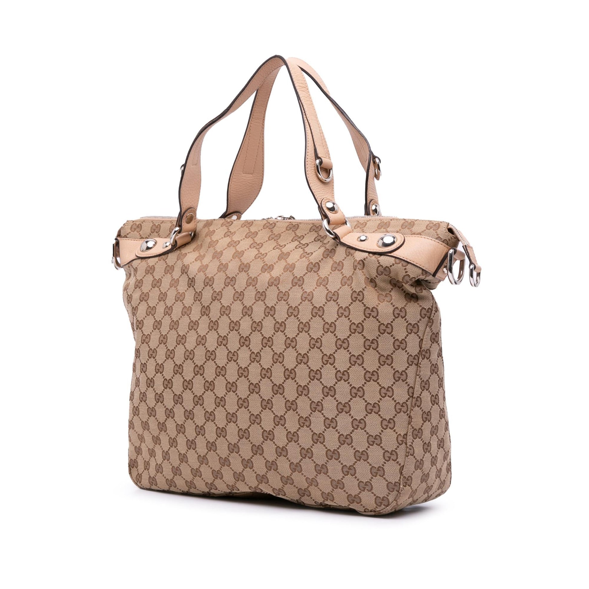 Gucci GG Icon Bit Canvas Calf Brown Large Satchel Bag Bit Satchel