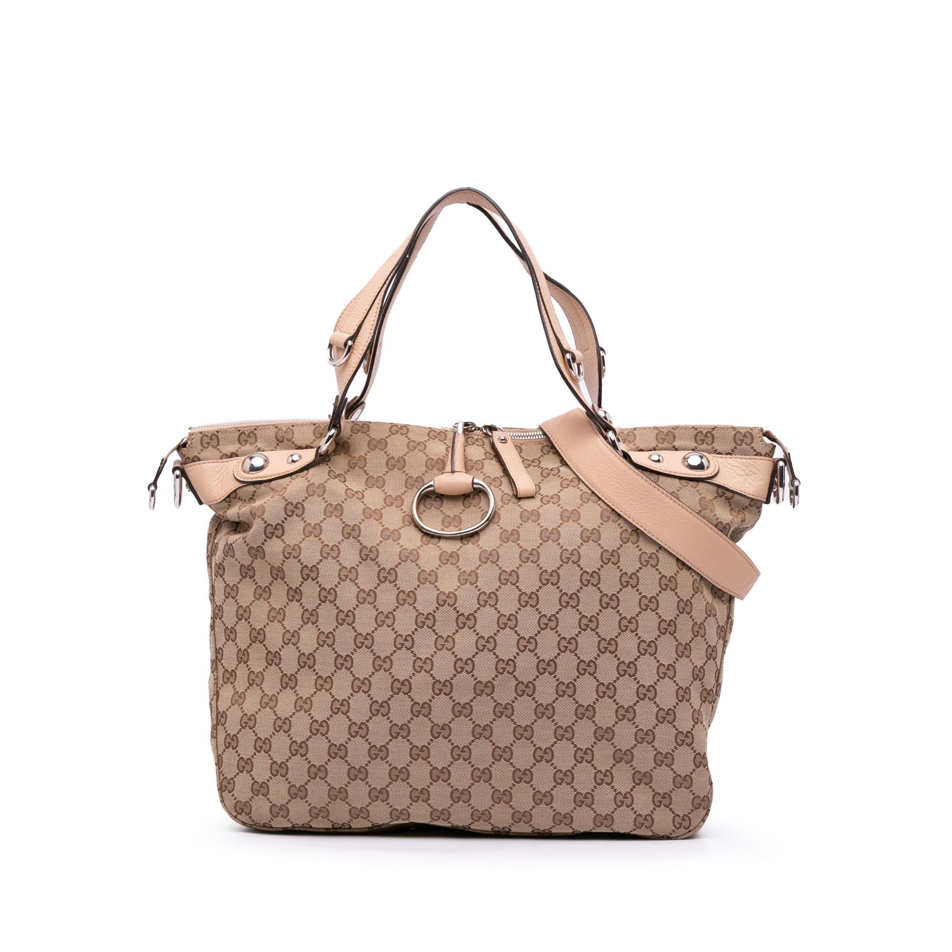 Gucci GG Icon Bit Canvas Calf Brown Large Satchel Bag