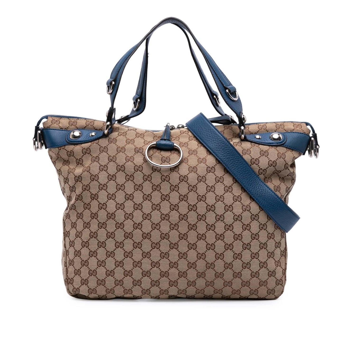 Gucci GG Icon Bit Canvas Brown Blue Large Satchel Bag