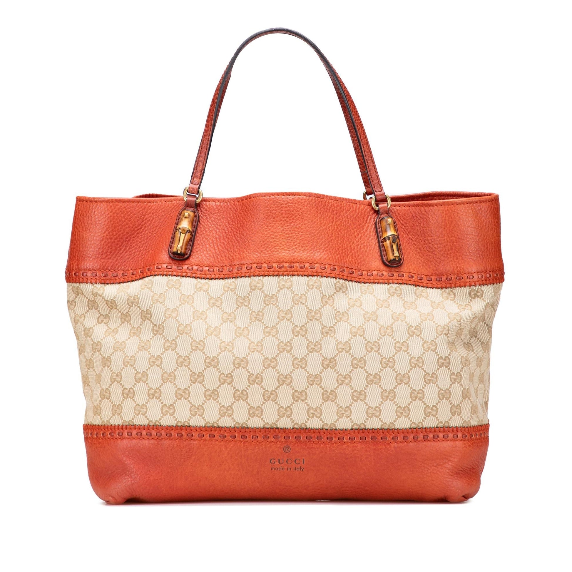 Gucci GG Laidback Crafty Canvas Calf Brown Orange Tote Bag