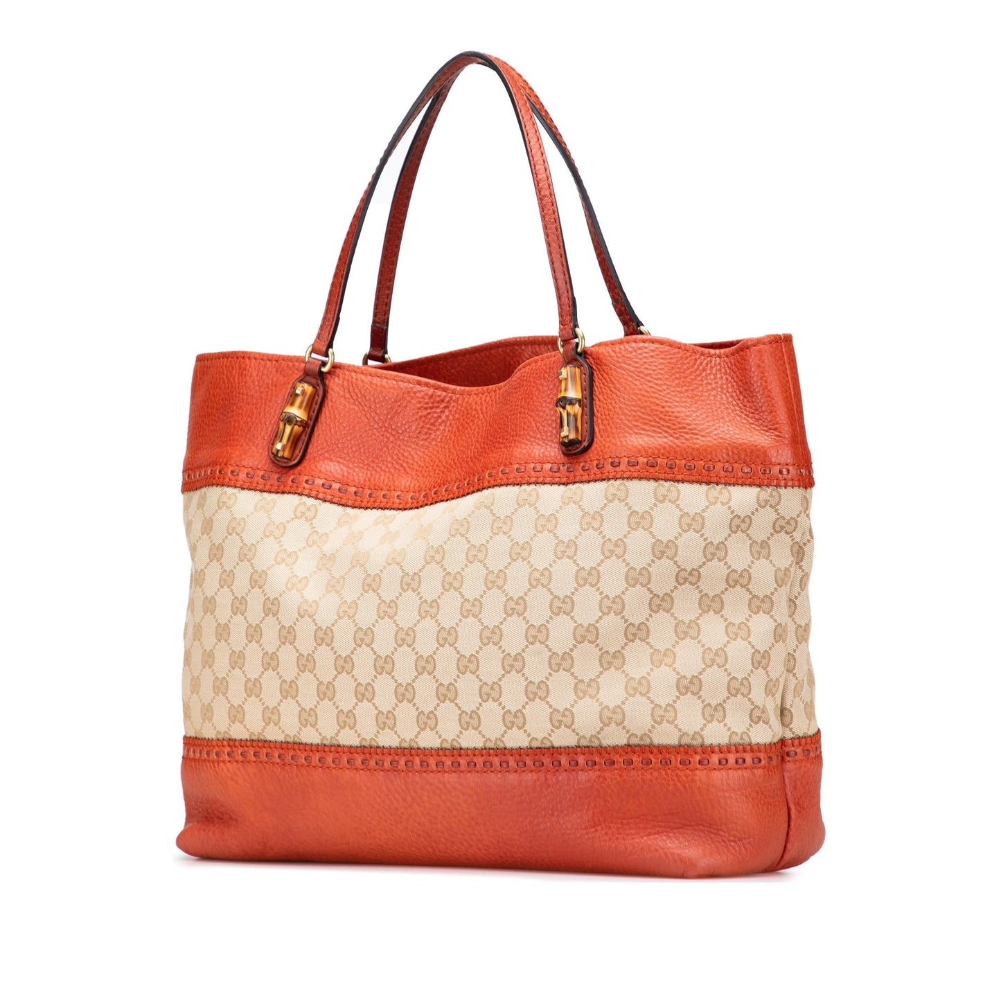 Gucci GG Laidback Crafty Canvas Calf Brown Orange Tote Bag