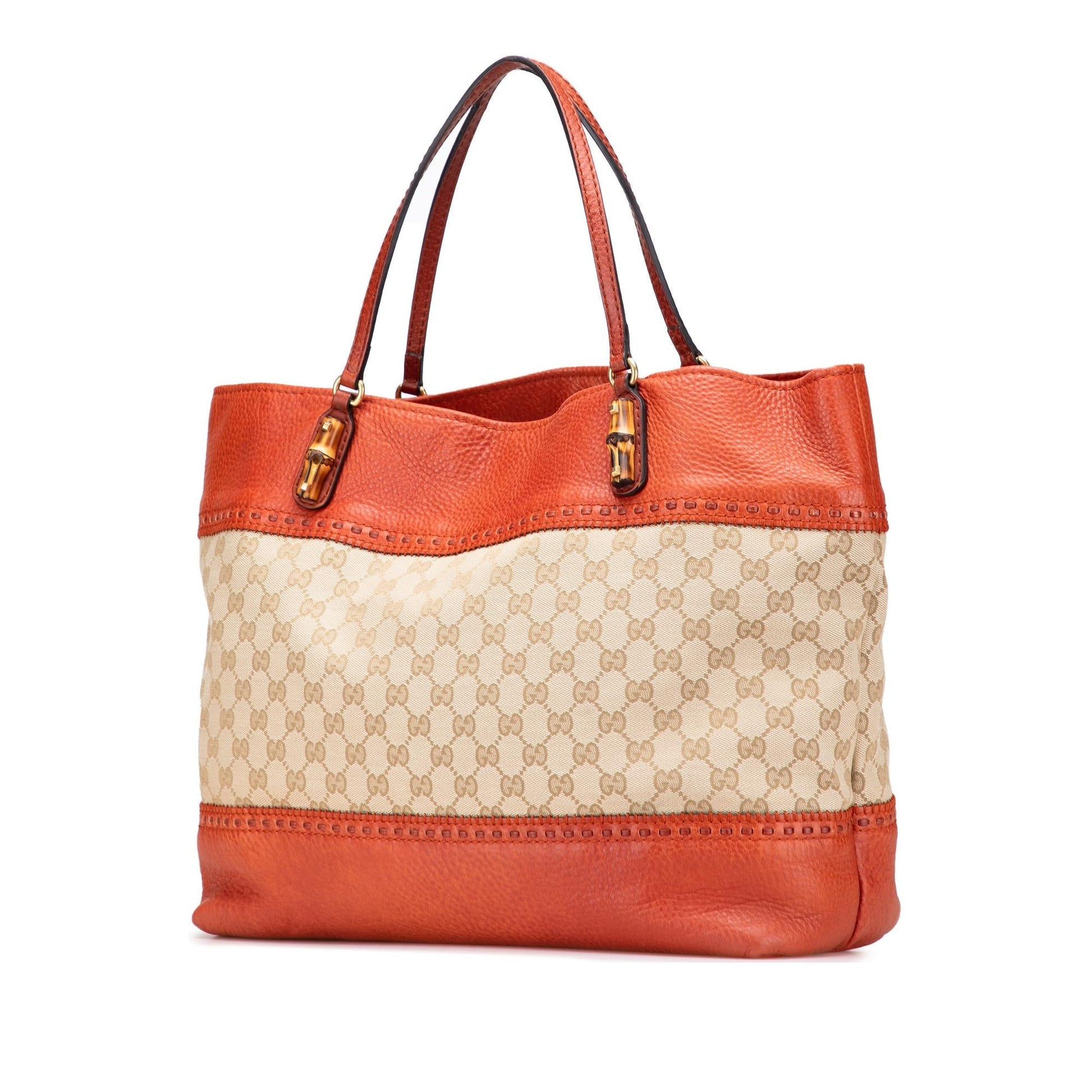 Gucci GG Laidback Crafty Canvas Calf Brown Orange Tote Bag