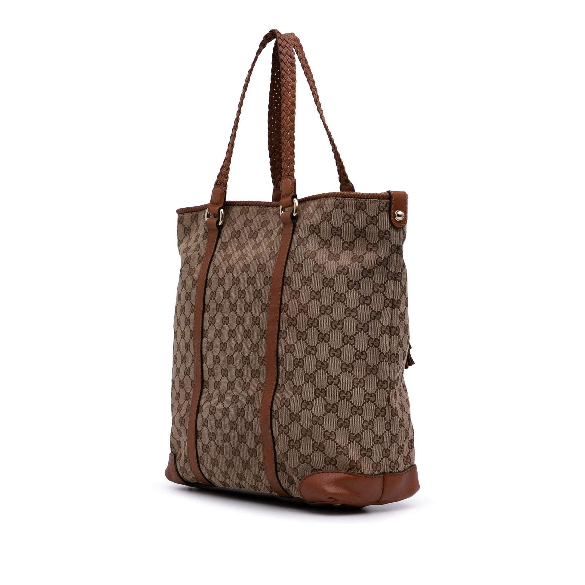 Gucci GG Marrakech Canvas Calf Brown Large Tote Bag