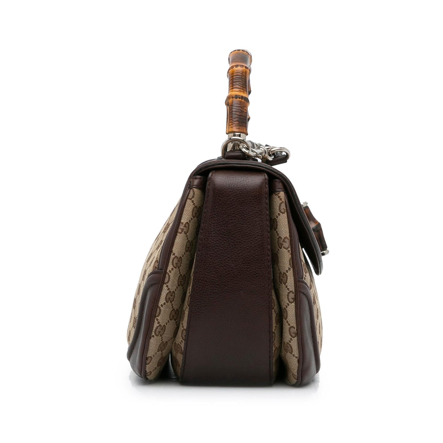 Gucci GG New Bamboo SHG-rWP7tz Canvas Calf Brown Large Satchel Bag