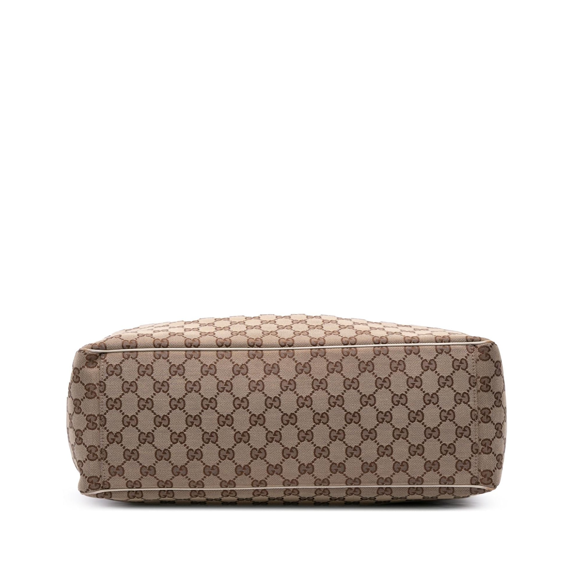 Gucci GG Positano Canvas Calf White Brown Tote Bag