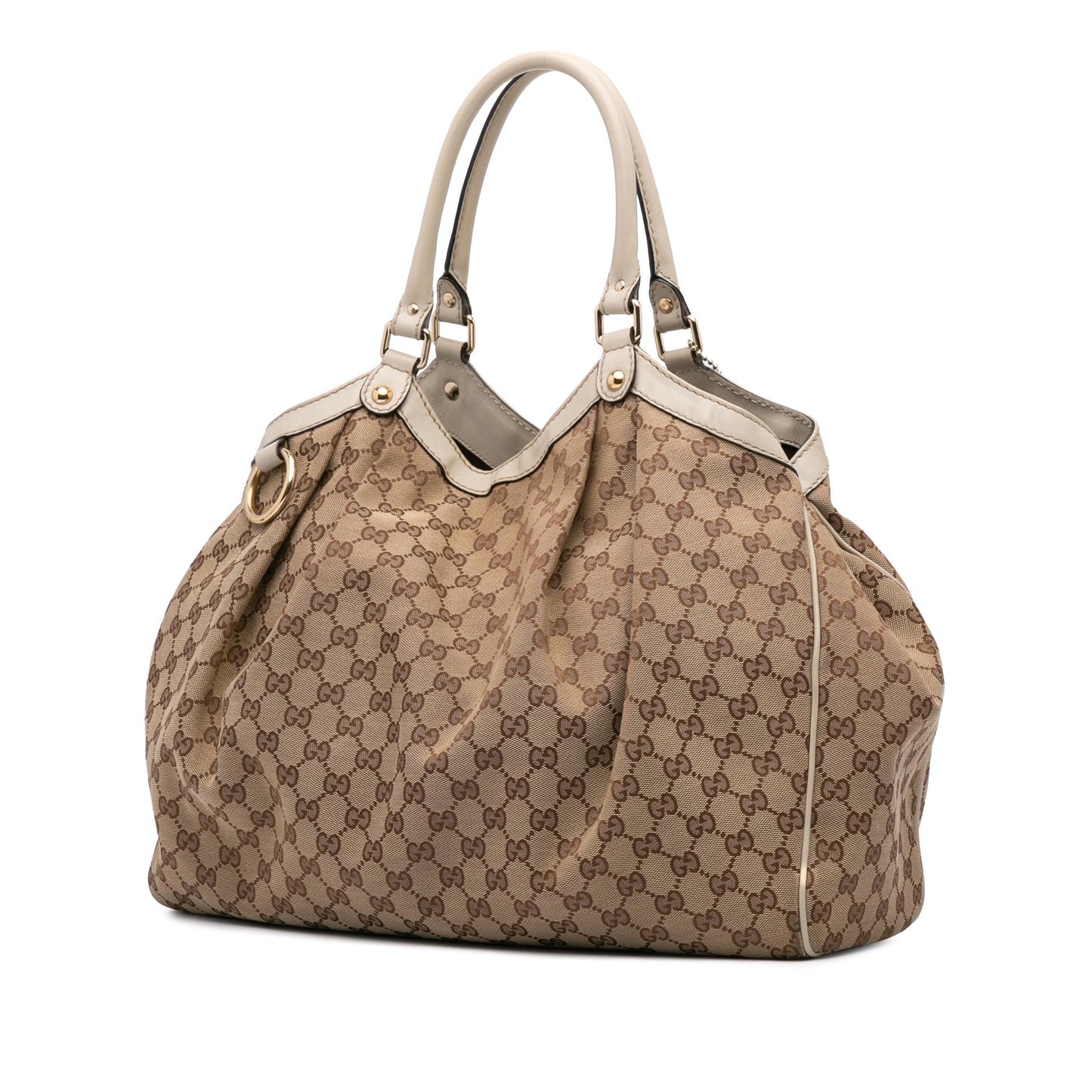 Gucci GG Sukey Canvas Calf White Brown Tote Bag Sukey Tote