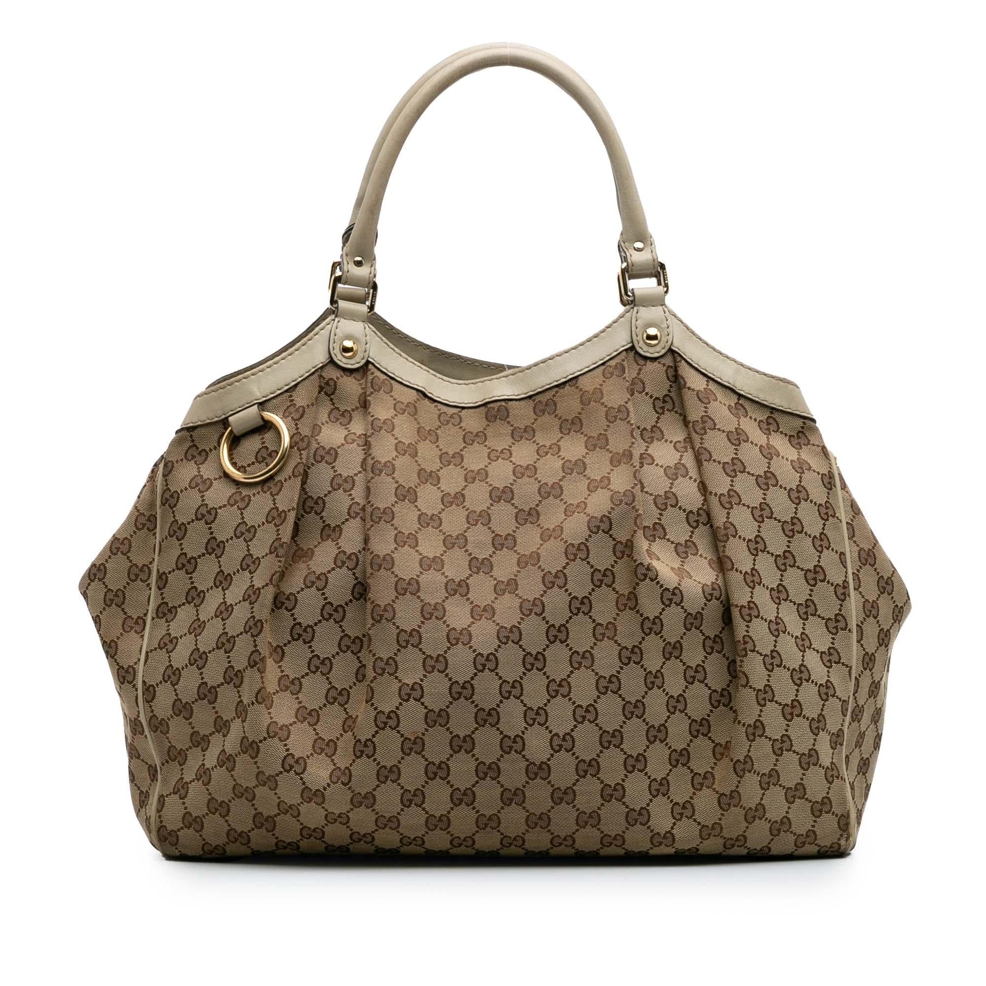 Gucci GG Sukey Canvas Calf White Brown Tote Bag Tote 1