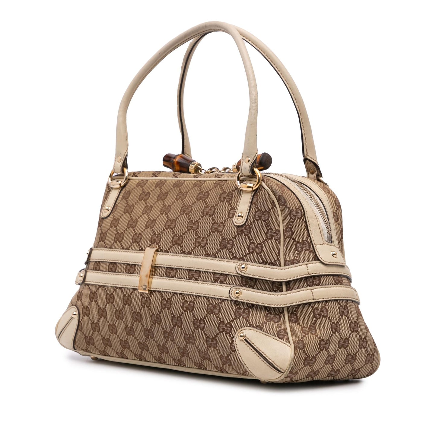 Gucci GG Wave Canvas Calf White Brown Satchel Bag