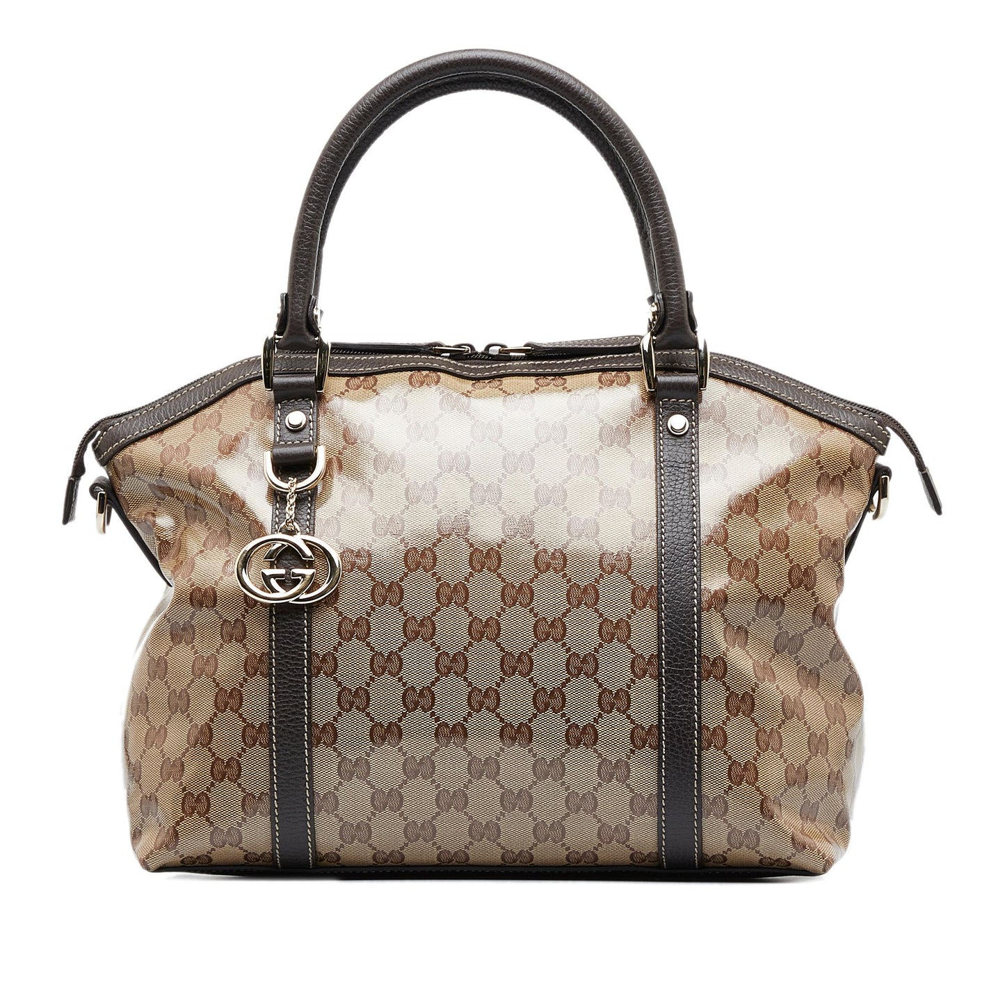 Gucci GG Crystal Charm Dome SHG-7wkE8H Calf Brown Large Satchel Bag