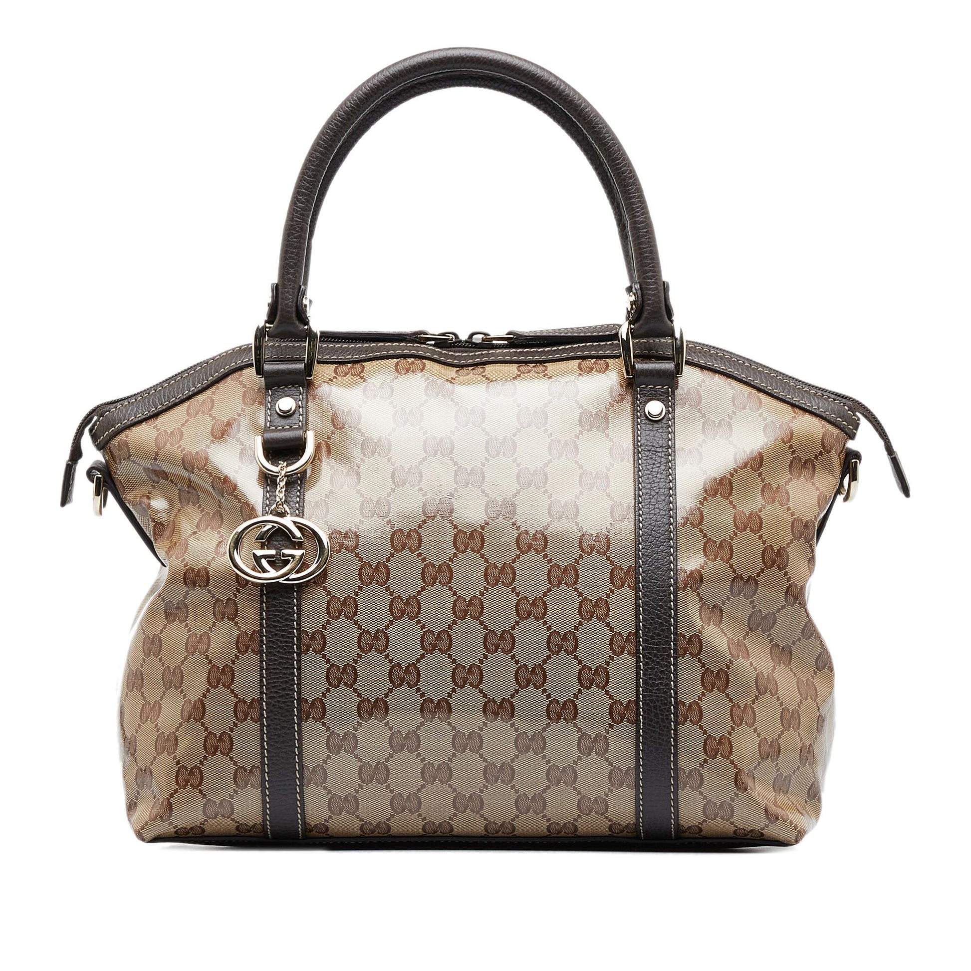 Gucci GG Crystal Charm Dome SHG-7wkE8H Calf Brown Large Satchel Bag