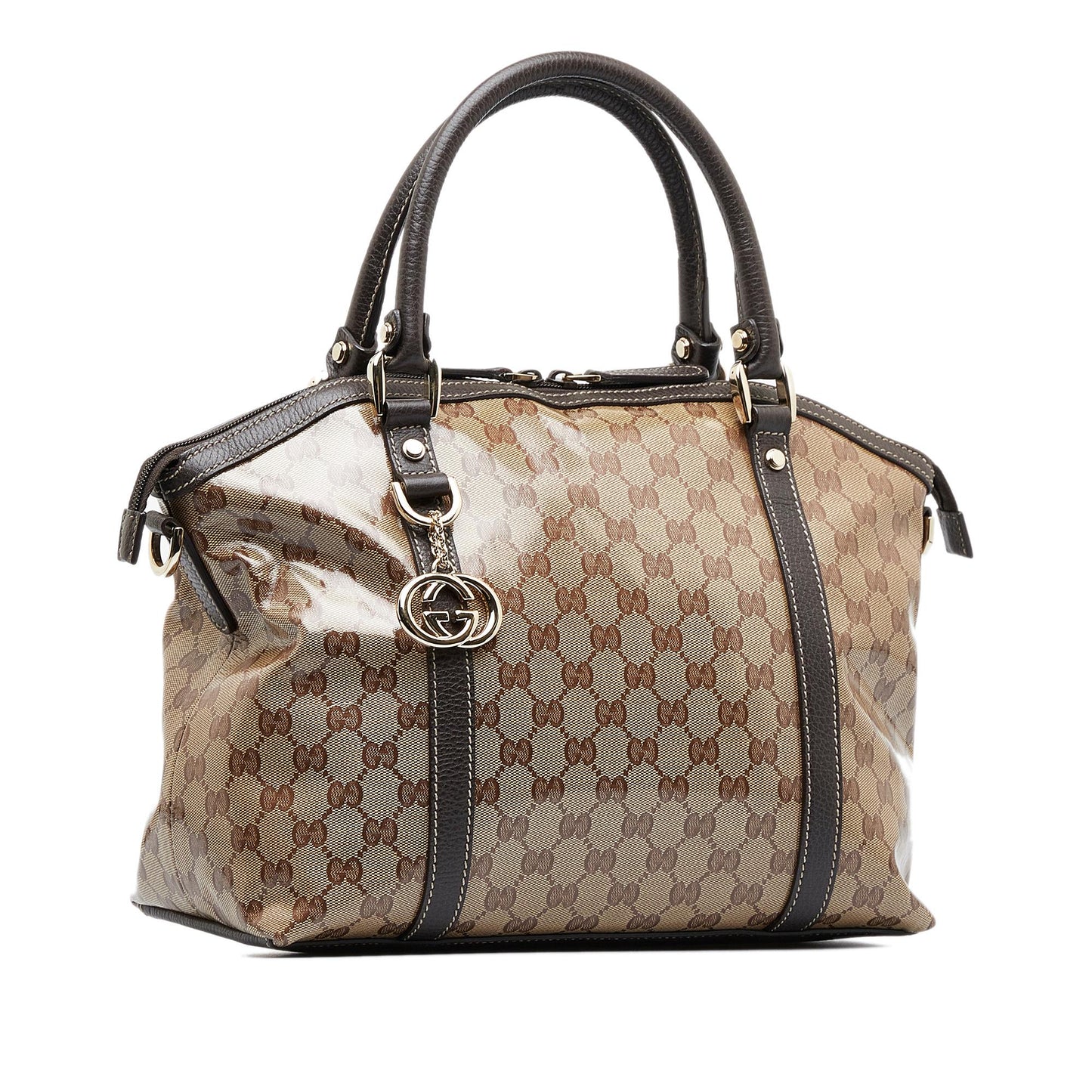 Gucci GG Crystal Charm Dome SHG-7wkE8H Calf Brown Large Satchel Bag
