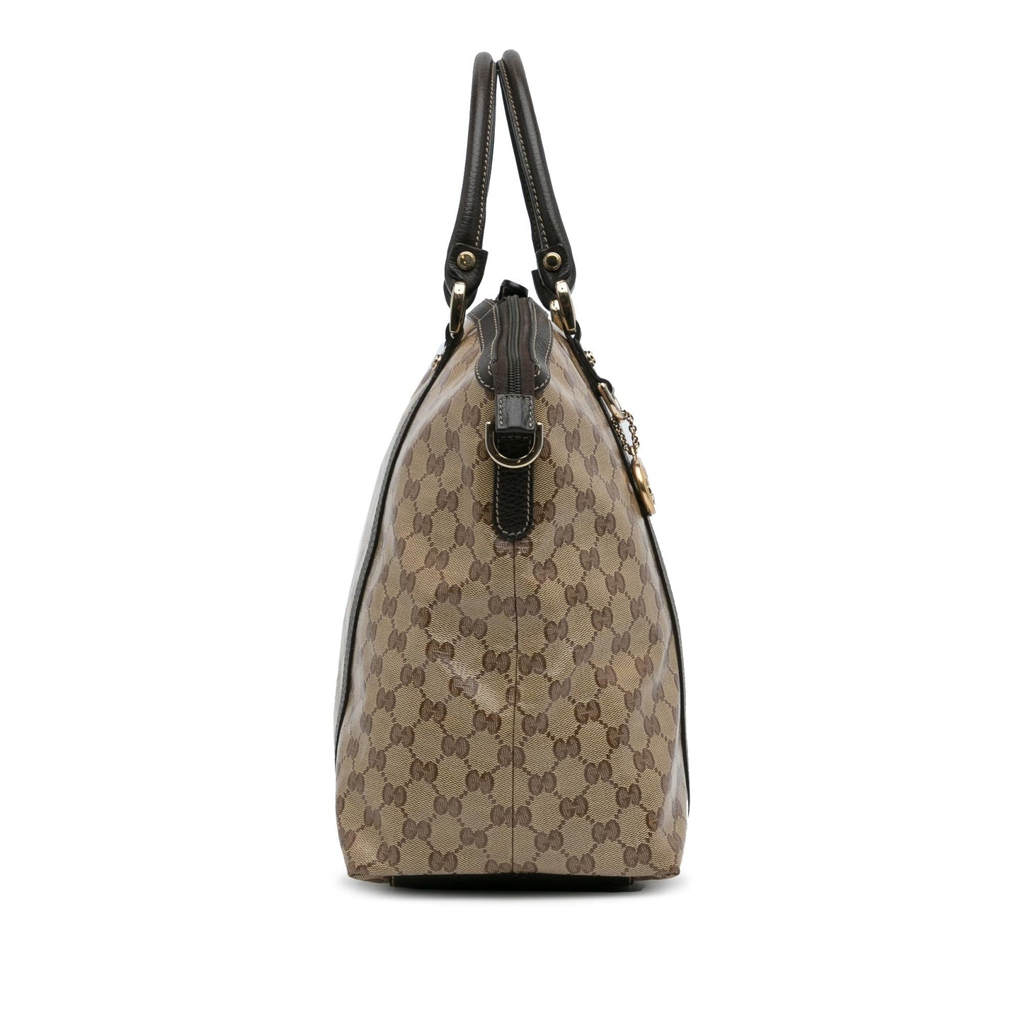 Gucci GG Crystal Charm Dome SHG-CTXgW8 Canvas Calf Brown Large Satchel Bag