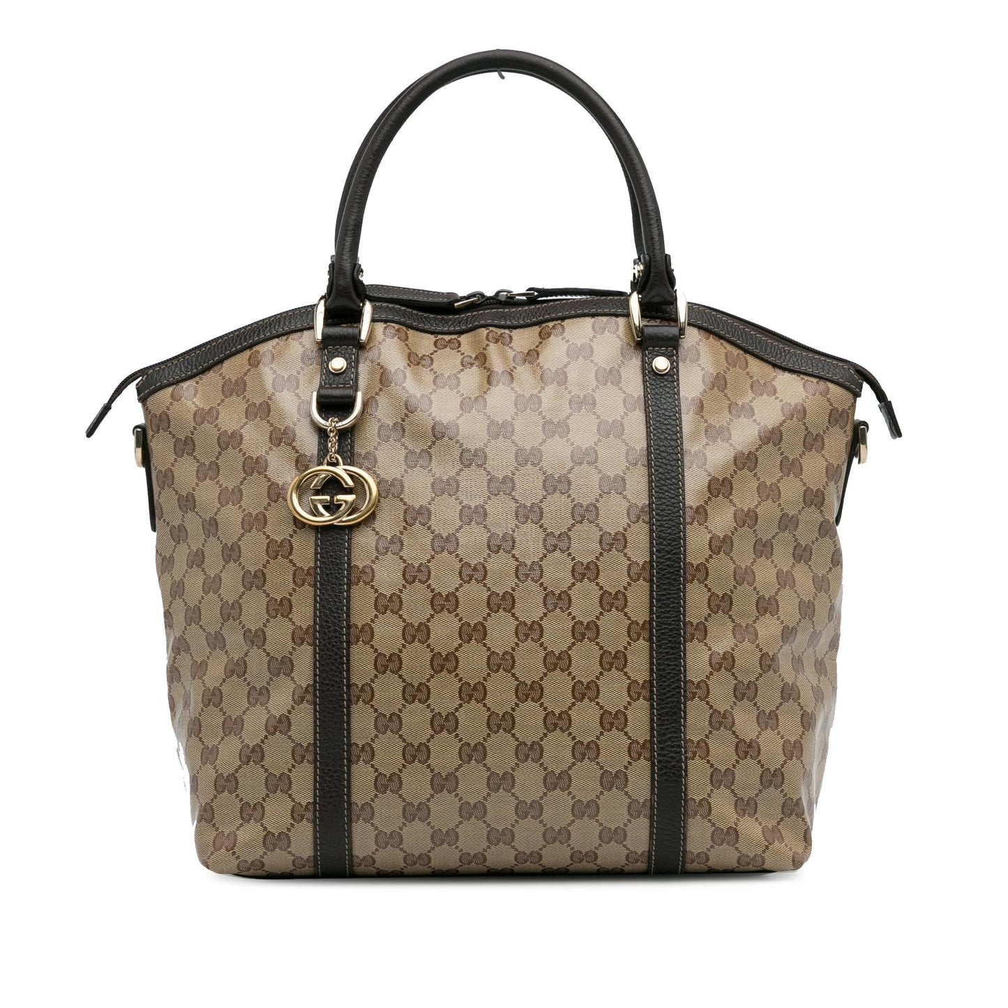 Gucci GG Crystal Charm Dome SHG-CTXgW8 Canvas Calf Brown Large Satchel Bag
