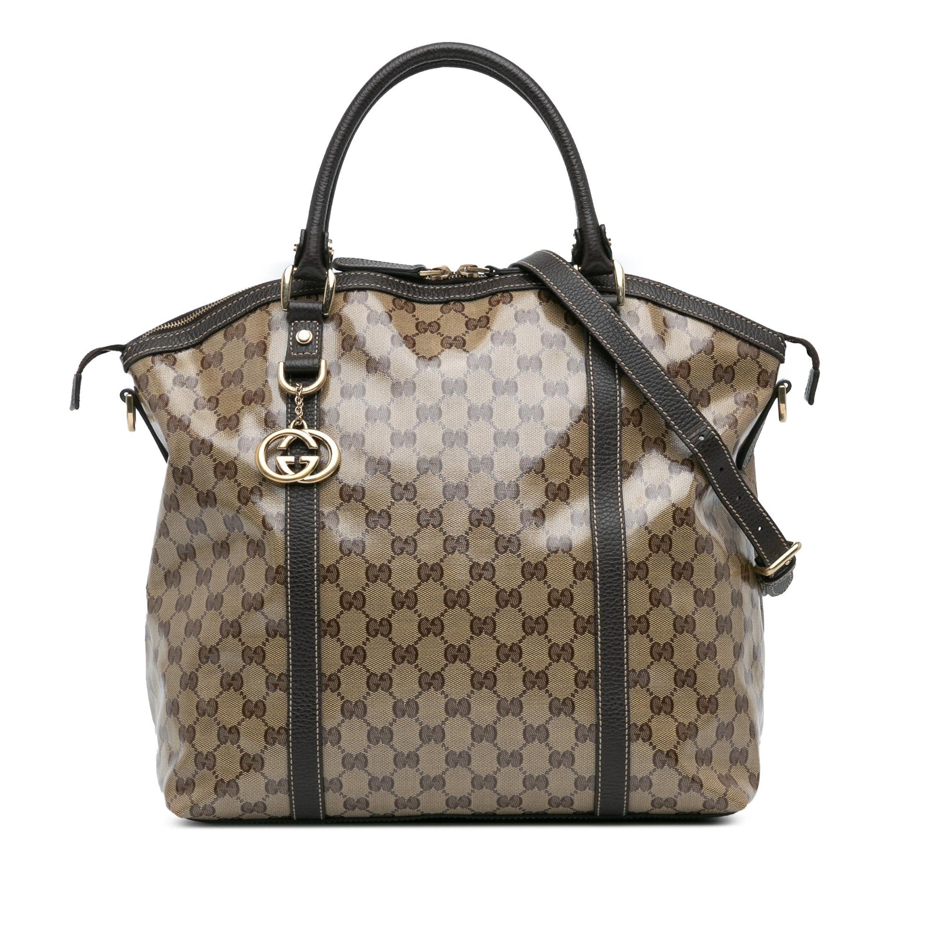 Gucci GG Crystal Charm Dome SHG-B8IvaG Canvas Calf Brown Large Satchel Bag