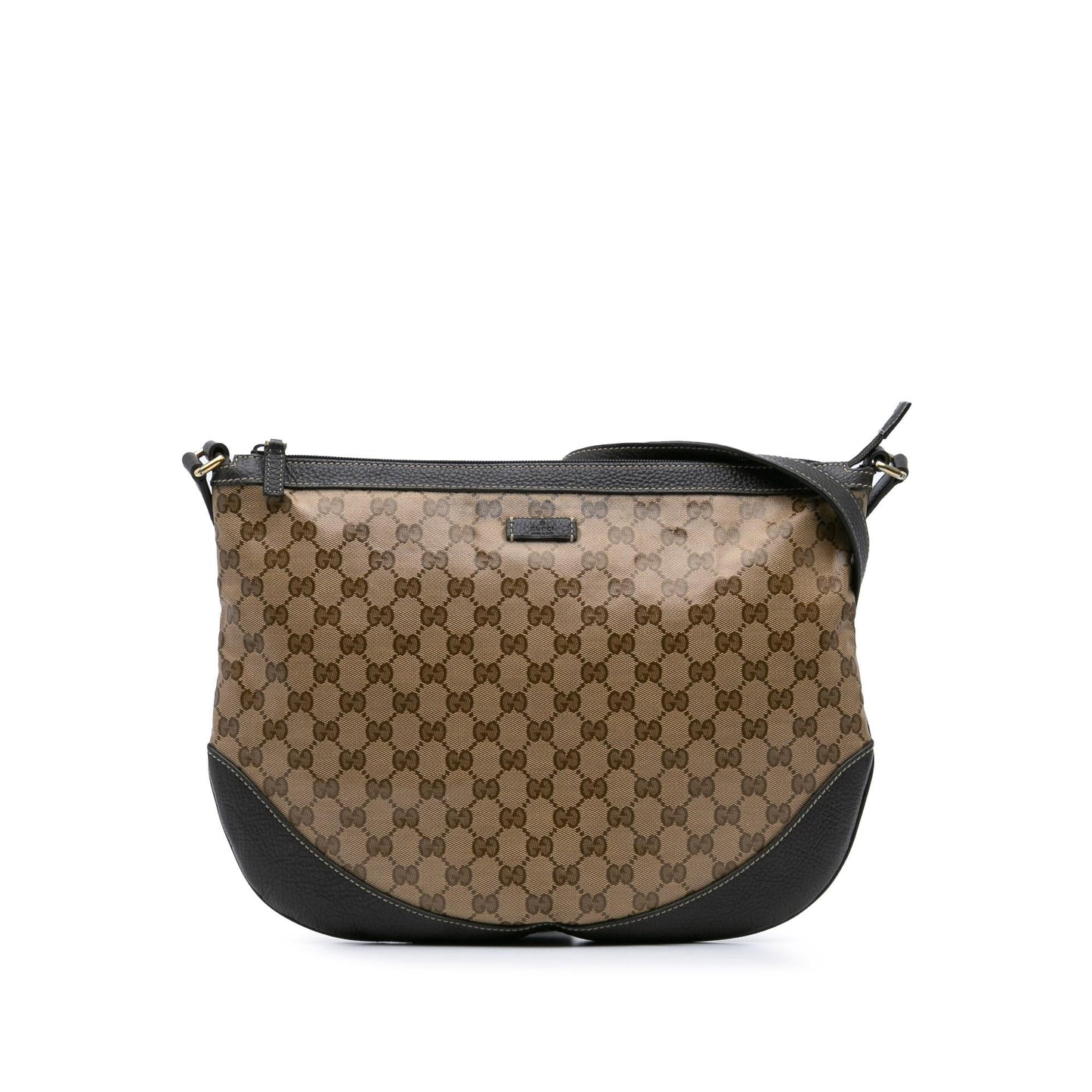 Gucci GG Crystal Half Moon Canvas Brown Large Shoulder Bag