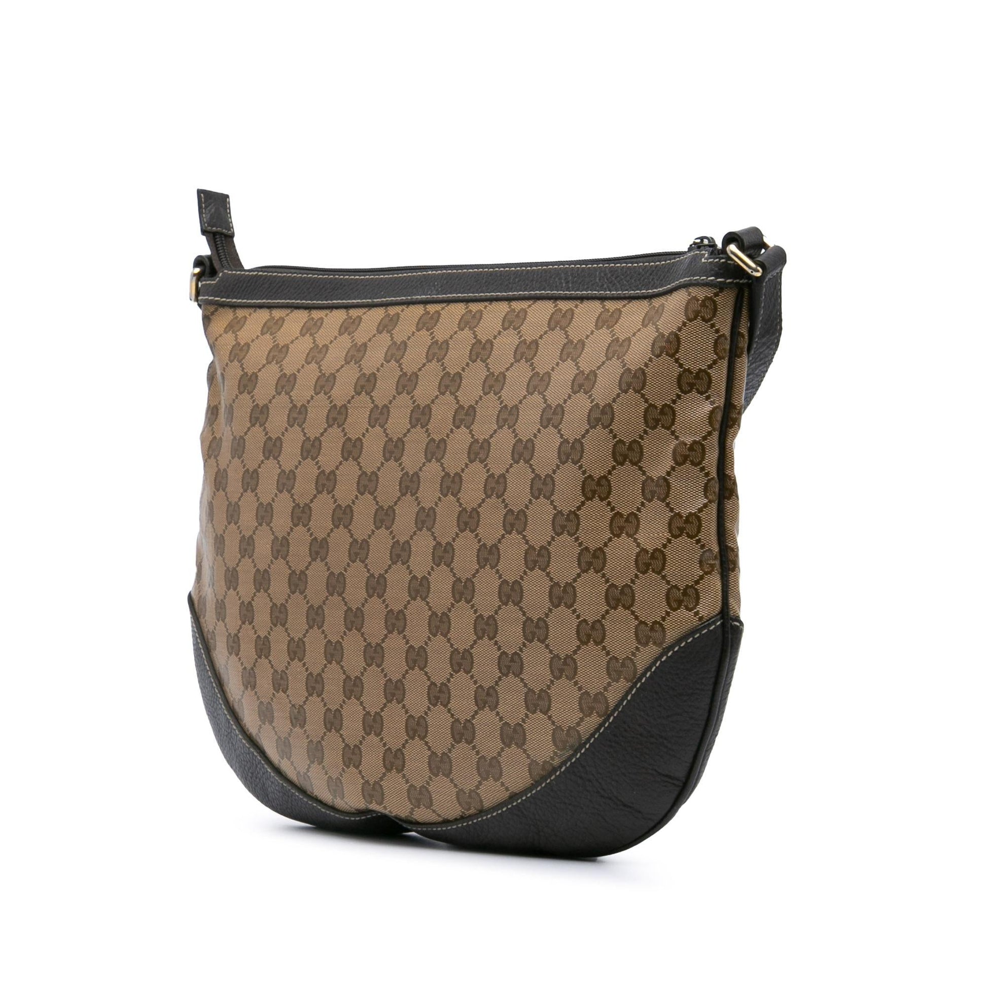 Gucci GG Crystal Half Moon Canvas Brown Large Shoulder Bag