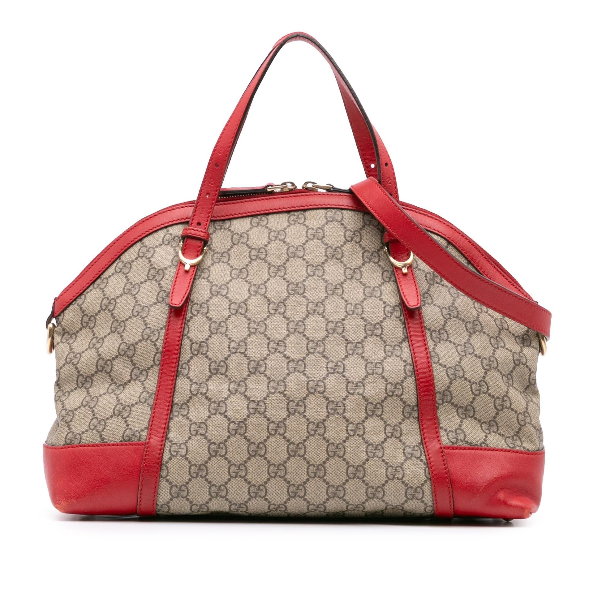 Gucci GG Supreme Nice Dome Canvas Calf Brown Red Satchel Bag