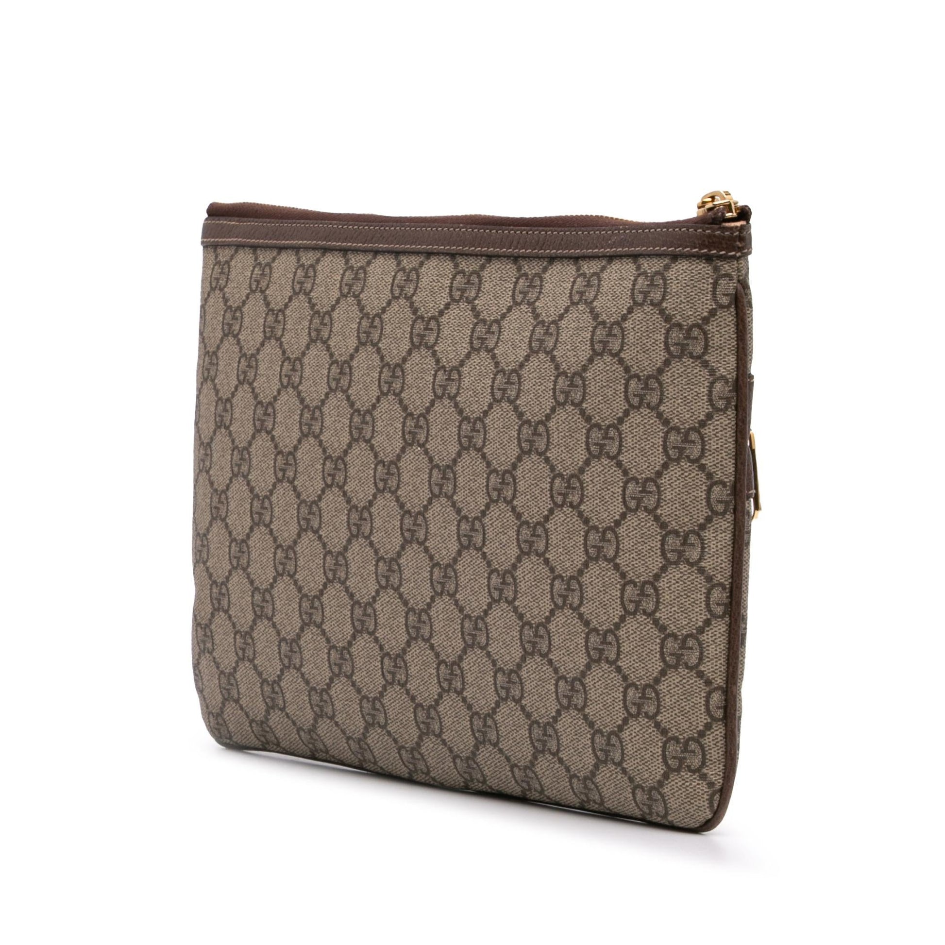 Gucci GG Supreme Ophidia Web Canvas Calf Brown Large Clutch Bag Web Clutch