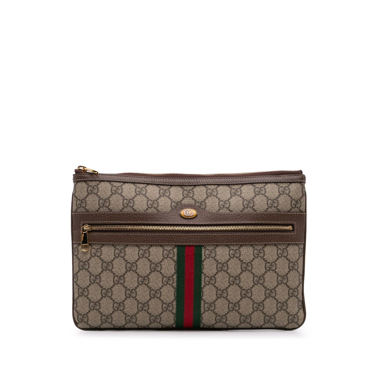 Gucci GG Supreme Ophidia Web Canvas Calf Brown Large Clutch Bag