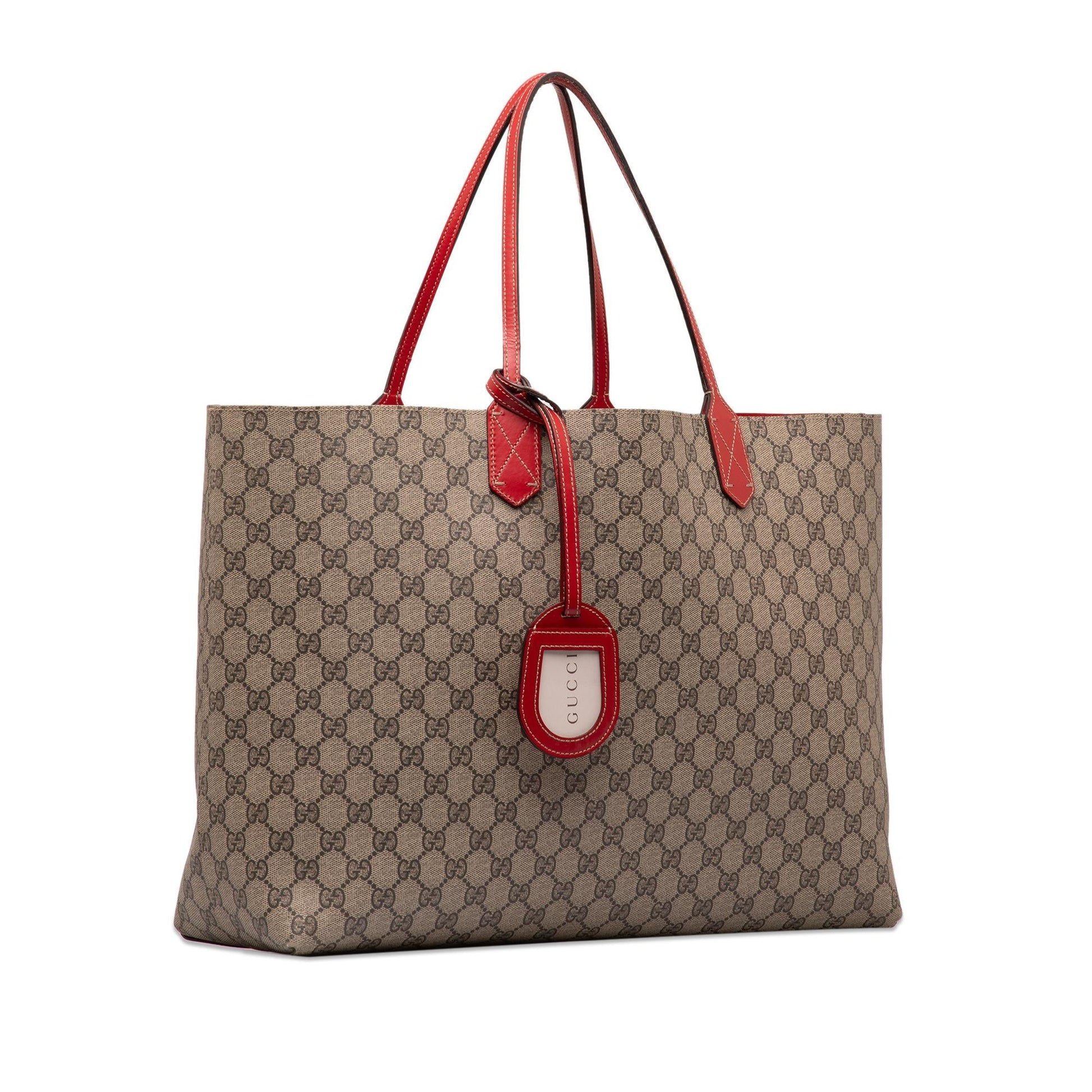 Gucci GG Supreme Reversible SHG-29EwsC Canvas Calf Brown Red Tote Bag